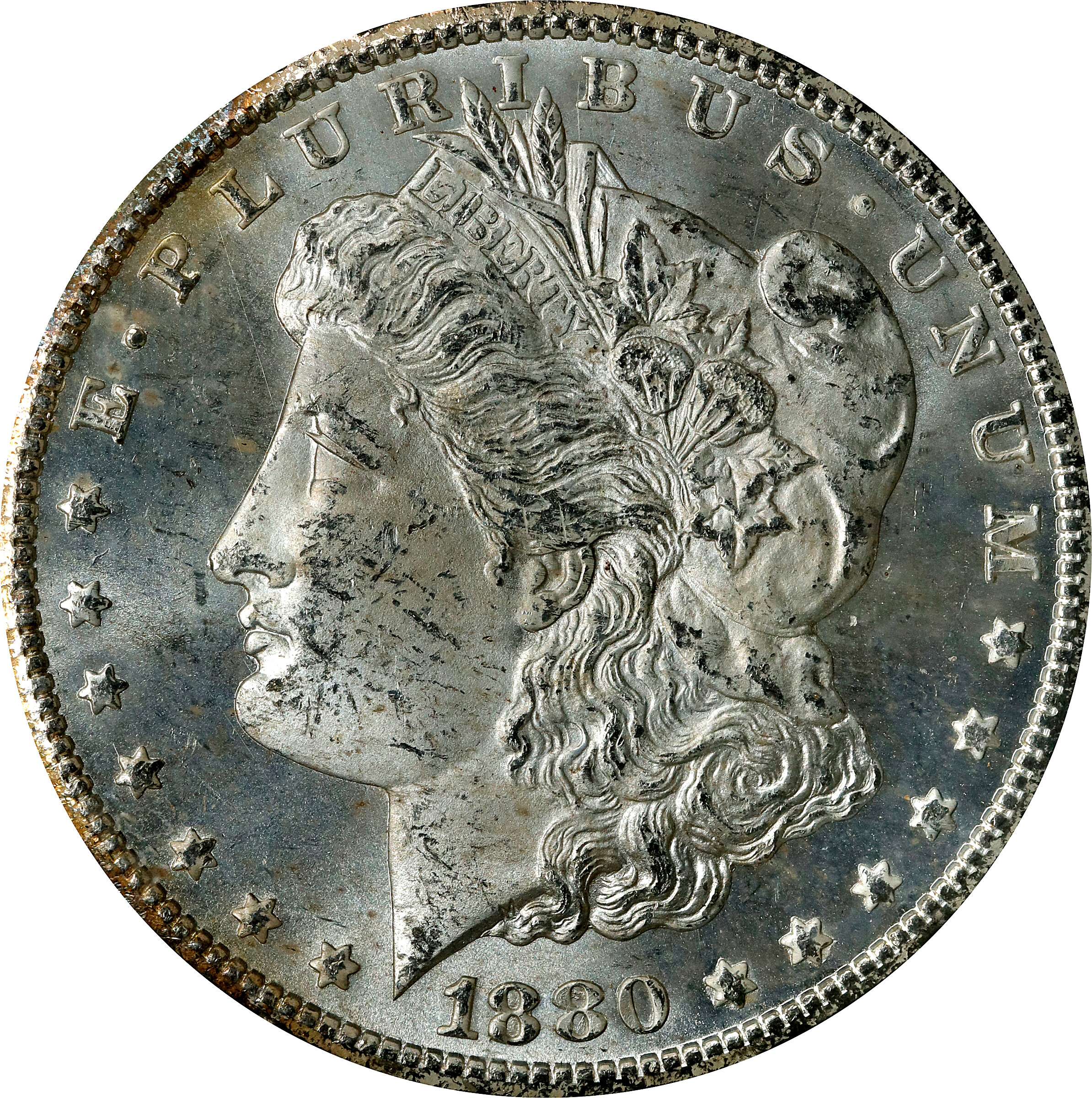 1880-CC GSA Morgan Silver Dollar. 8/Low 7. Mint State (Uncertified).