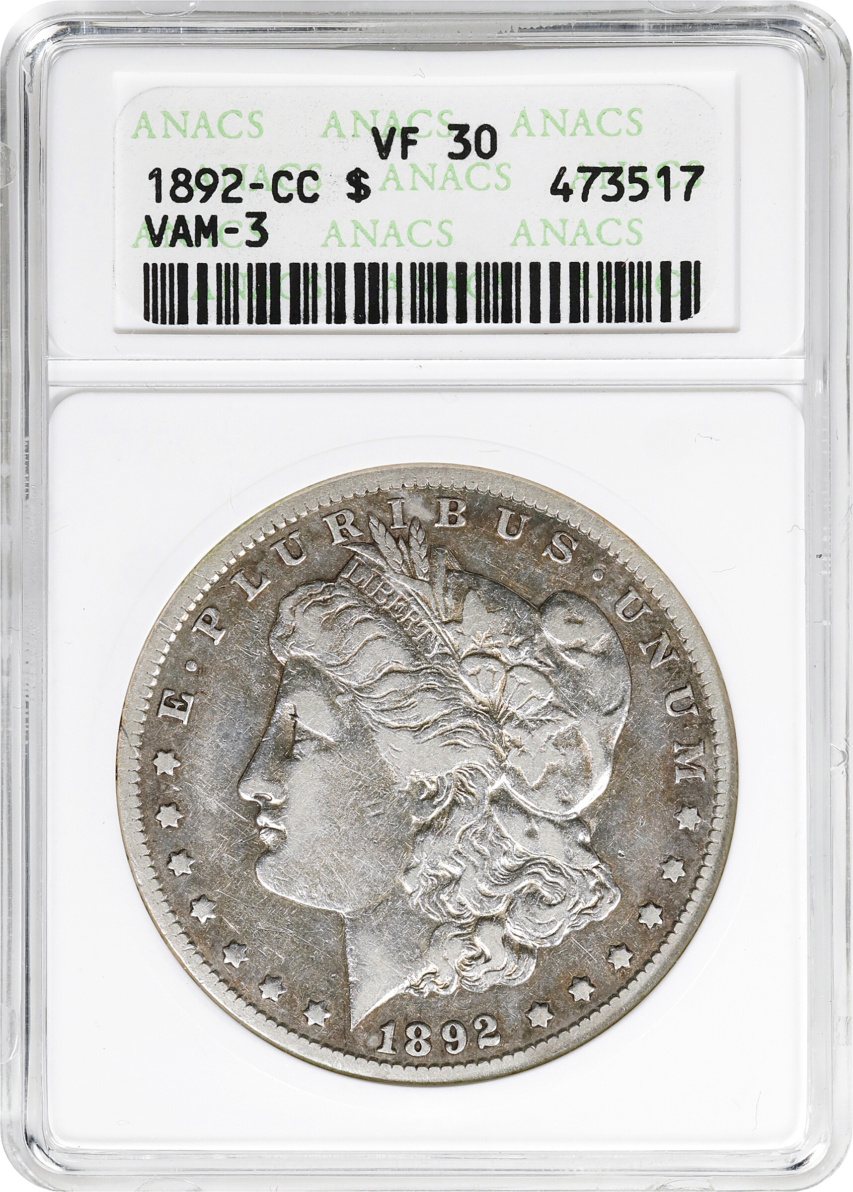 1892-CC $1  Doubled 2, VAM-3 F12 CAC thumbnail 3
