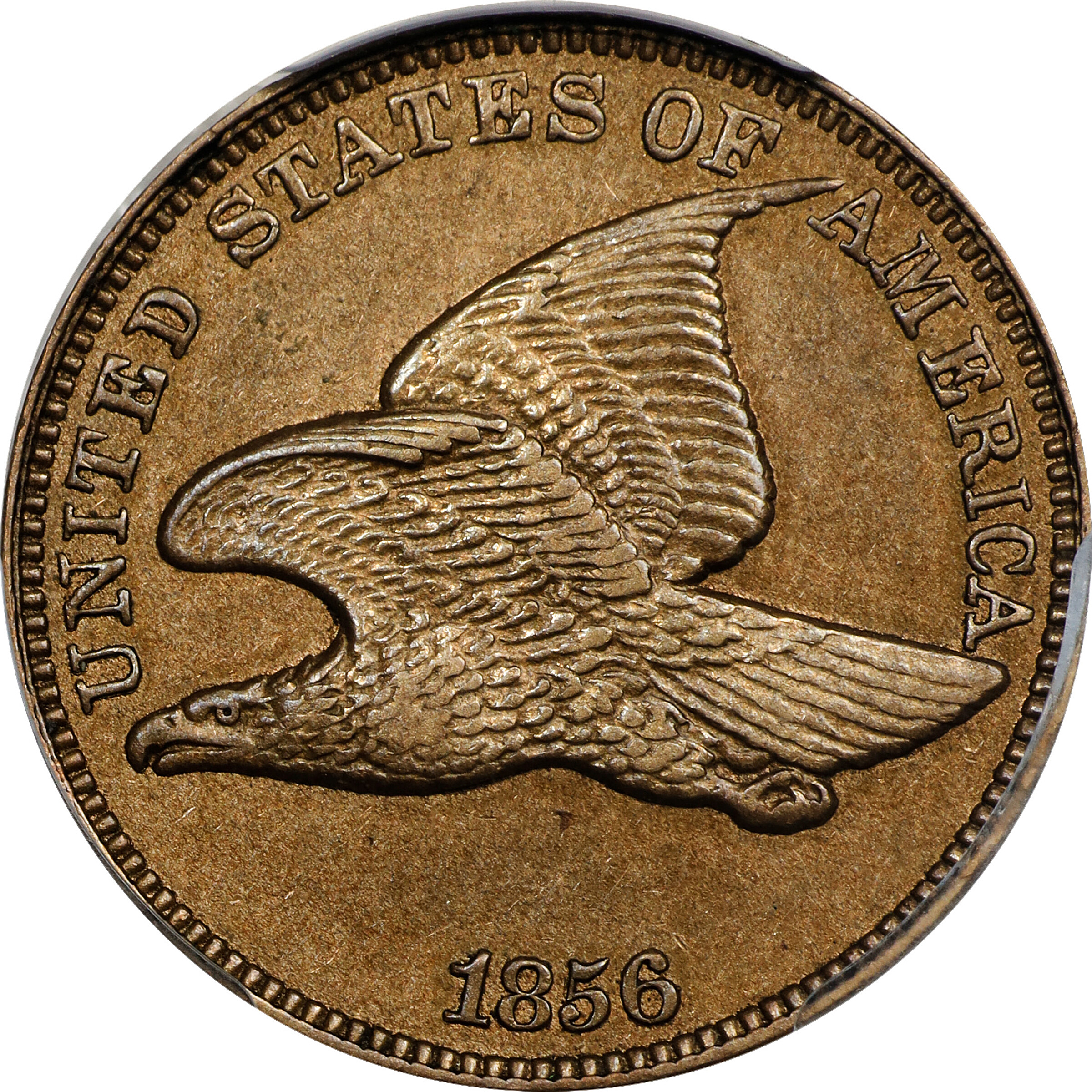 1856 Flying Eagle Cent. Snow-3. Repunched 5, High Leaves. Proof-55 (PCGS). CAC.