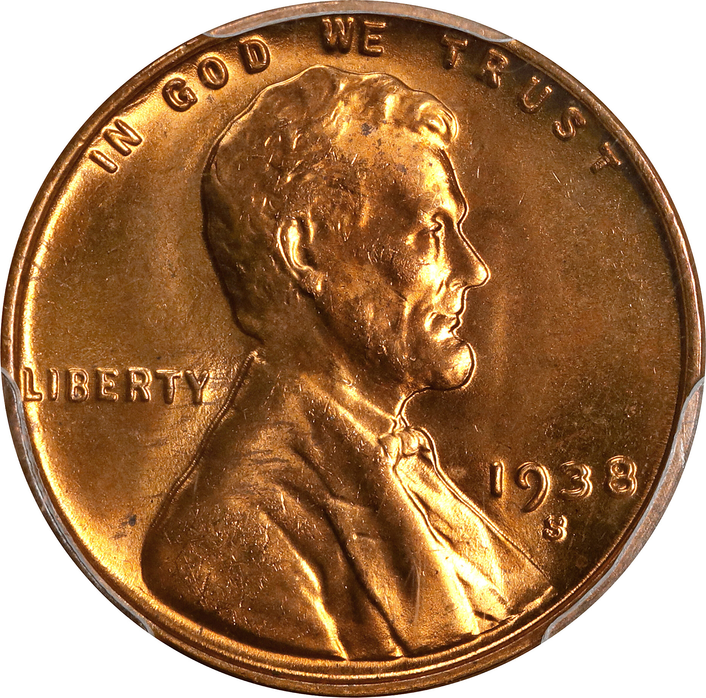 1938-S/S Lincoln Cent. FS-501. Repunched Mintmark. MS-65 RD (PCGS).