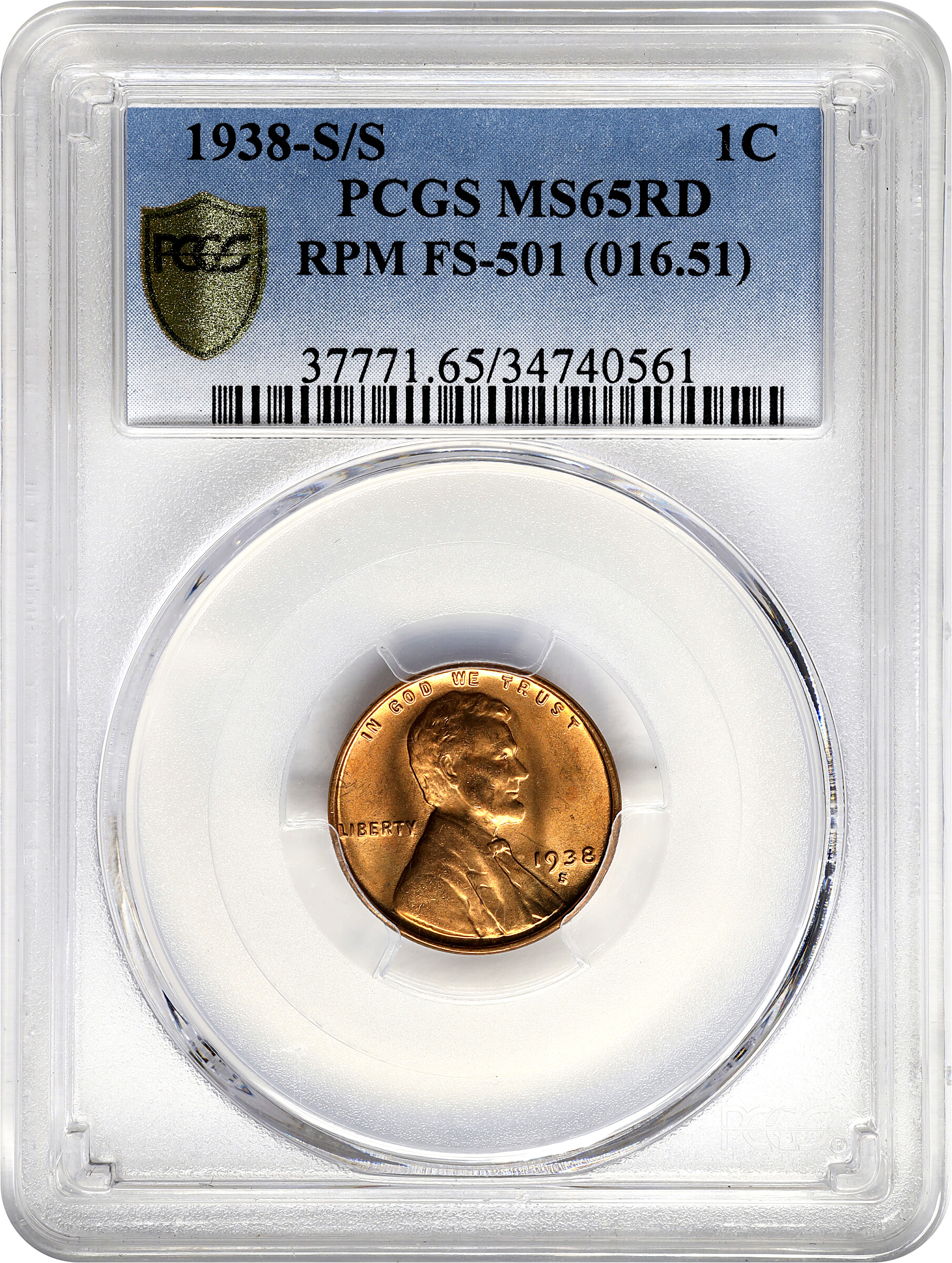 1938-S/S 1c Repunched Mintmark, FS-501 MS RD MS64 RD thumbnail 4