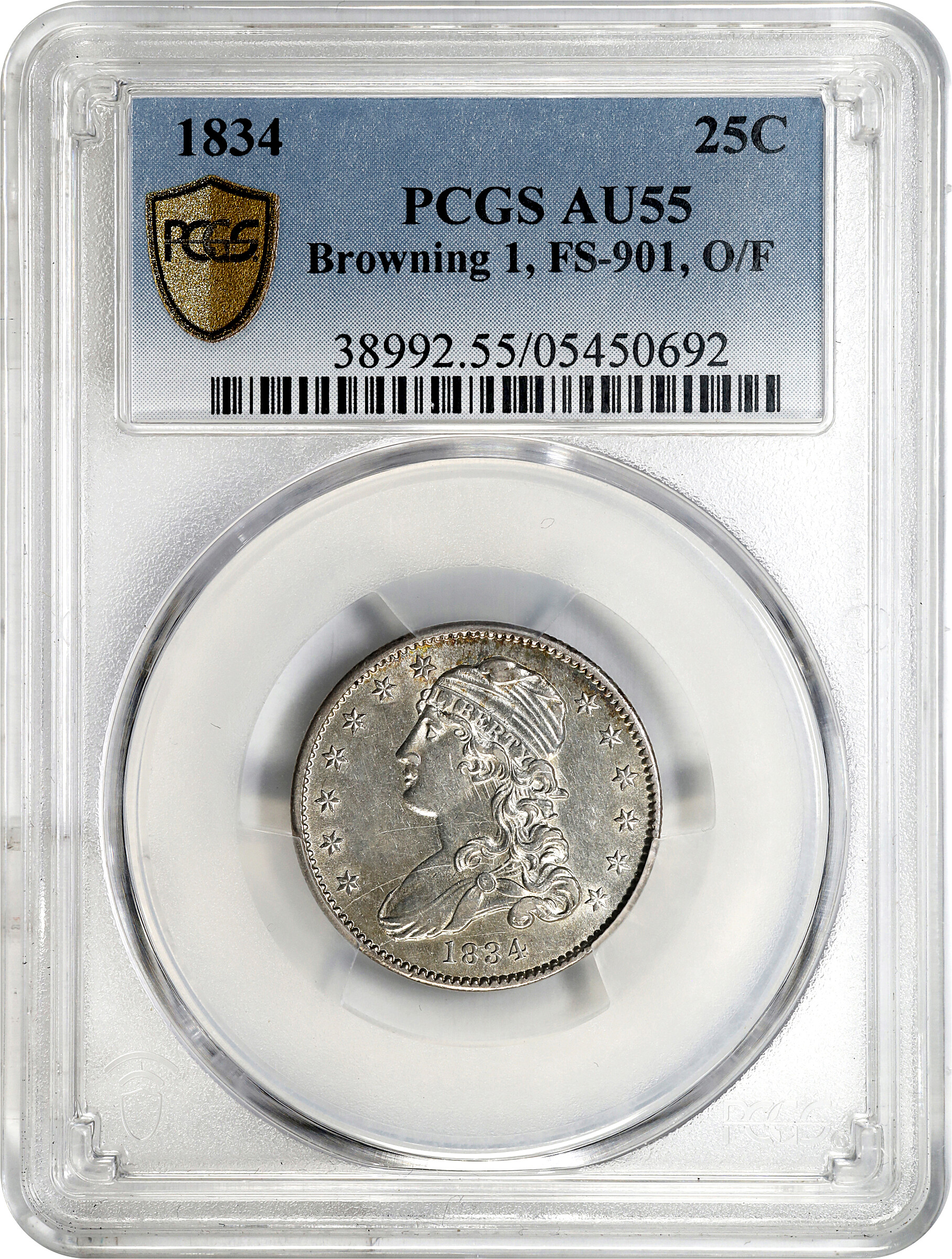 1834 25c O/F in OF, B-1, FS-901 AG3 CAC thumbnail 12