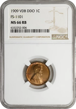 image for: 1909 Lincoln Cent. V.D.B. FS-1101. Doubled Die Obverse. MS-66 RB (NGC).