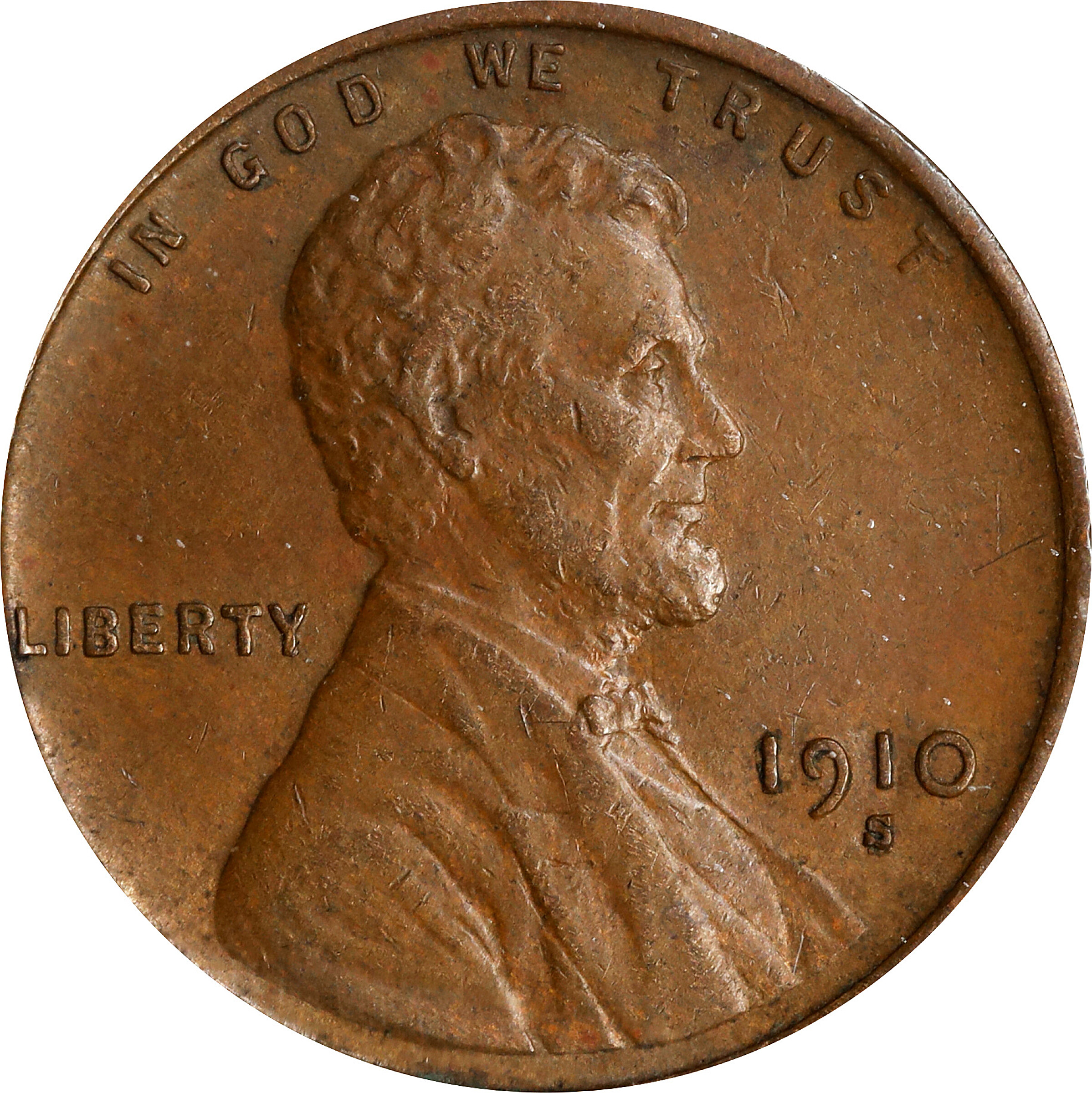 1910-S/S Lincoln Cent. FS-501, RPM-1. Repunched Mintmark. AU-50 (ANACS).