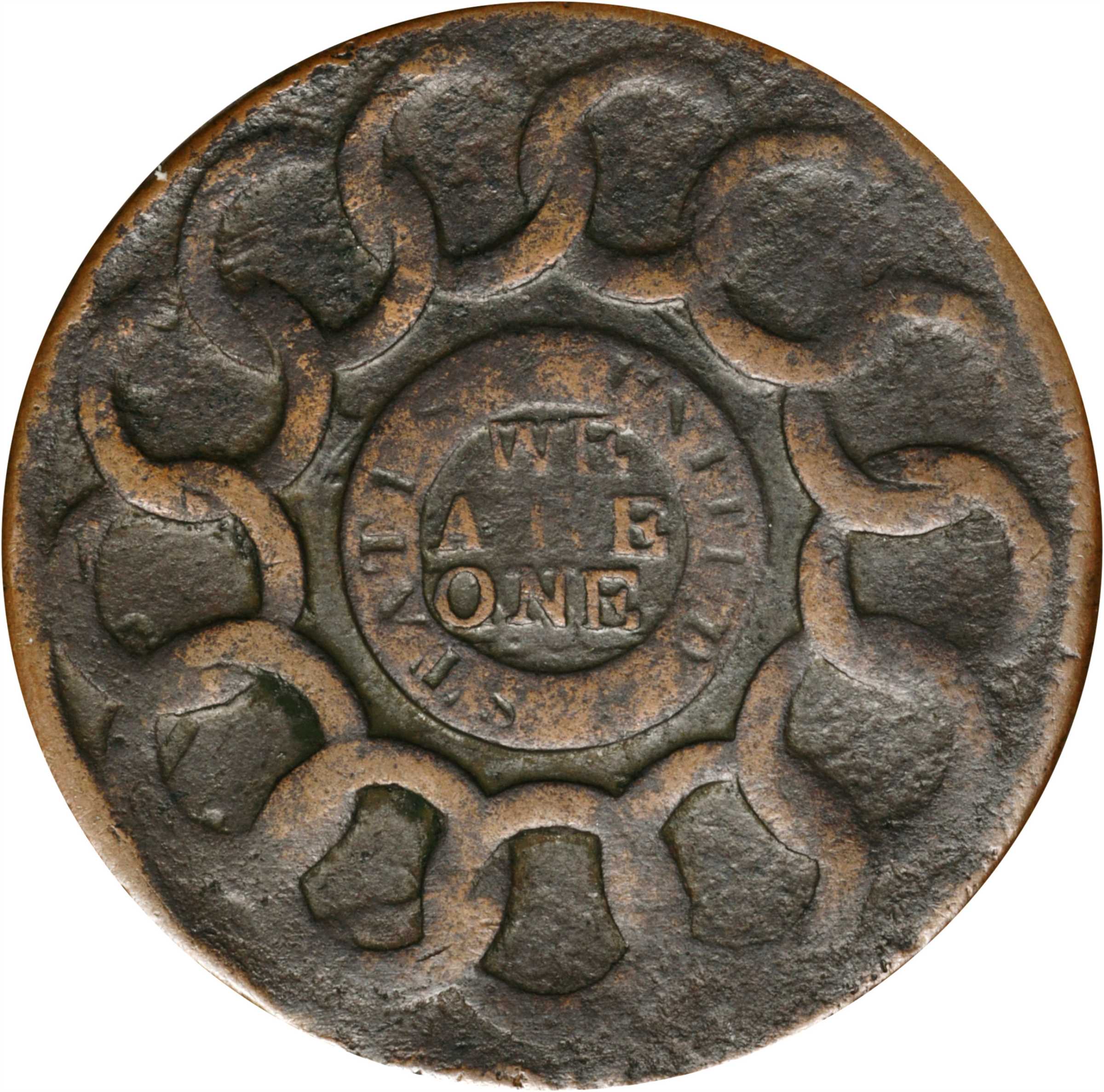 1787 Fugio 1c 4 Cinquefoils, STATES UNITED, Newman 19-M MS BN VF25 BN thumbnail 15