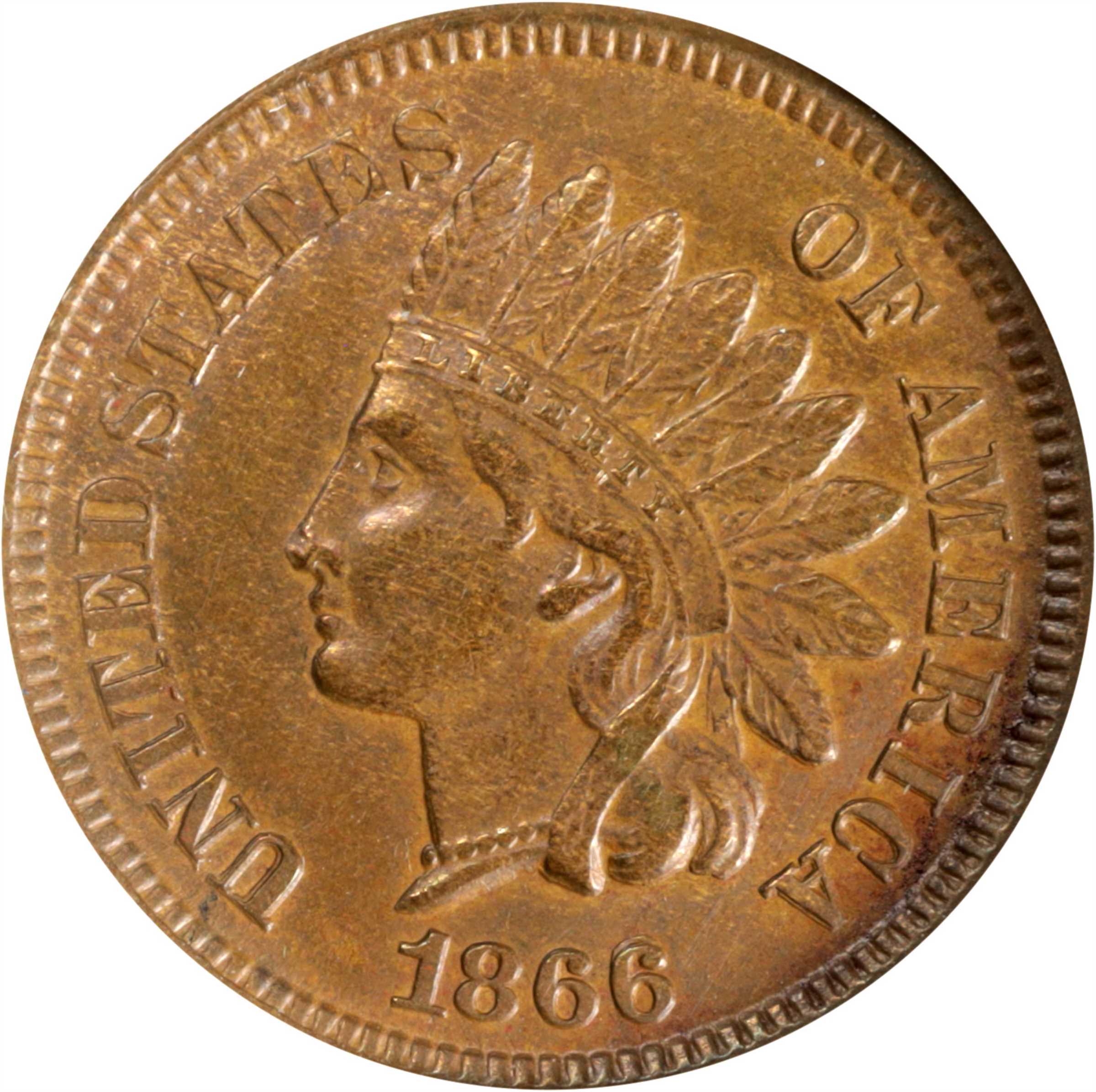 1866/6 Indian Cent. Snow-2, FS-301, FND-002. Repunched Date. AU-53 (ANACS). OH.