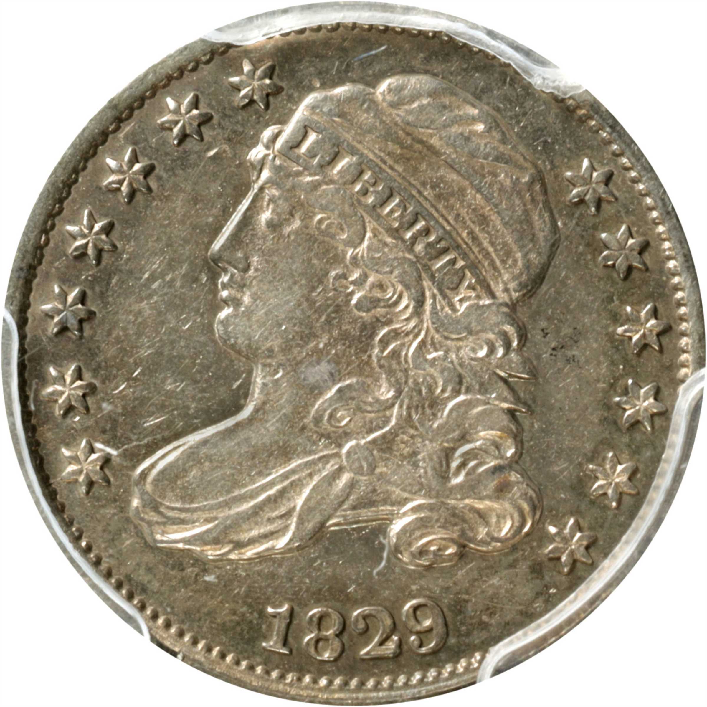 1829 Capped Bust Dime. JR-2. Large 10 C. AU-55 (PCGS).