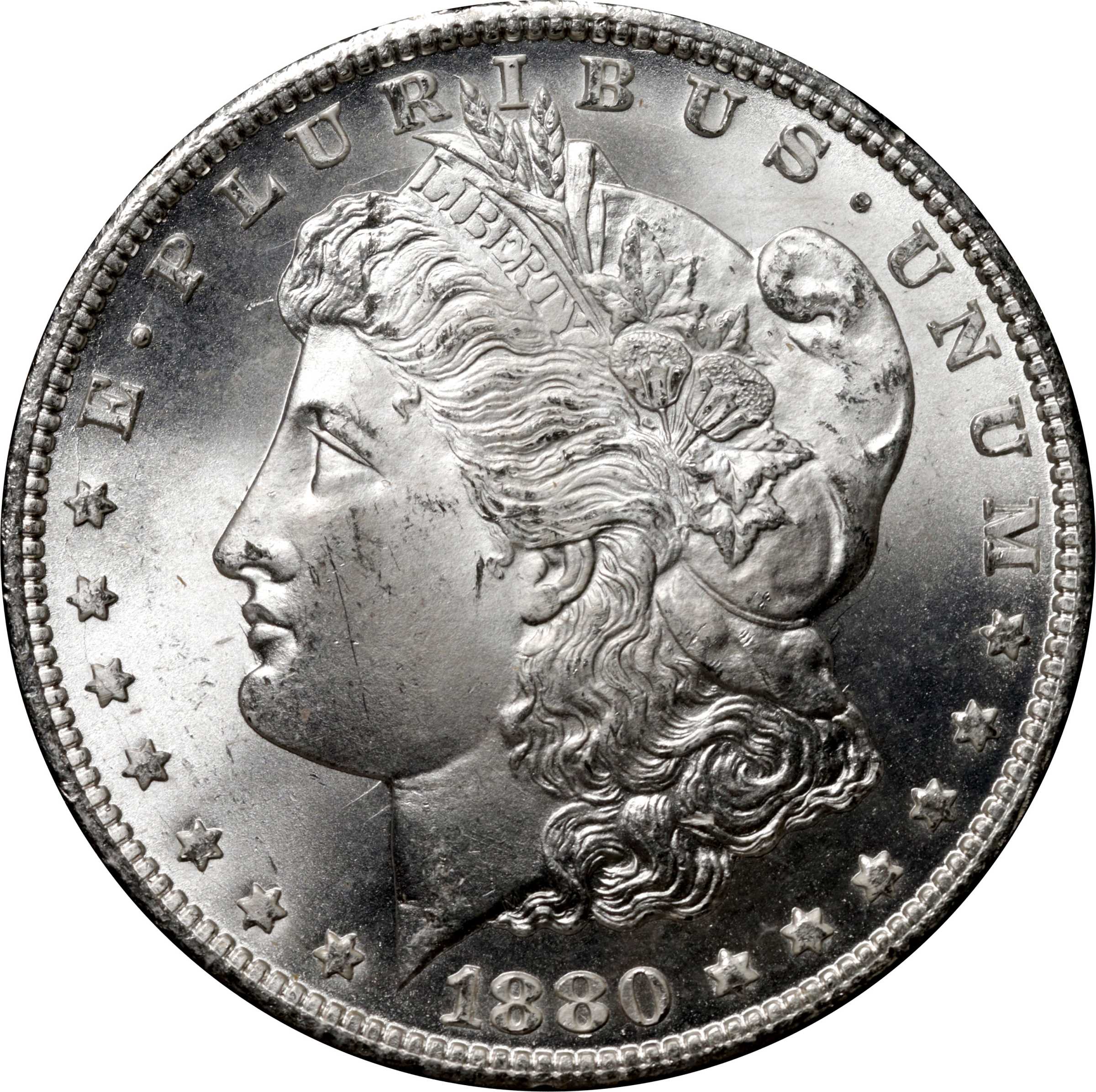 1880-CC GSA Morgan Silver Dollar. VAM-7A. Hit List 40. 8/7, Reverse of 1878. MS-65 (NGC).