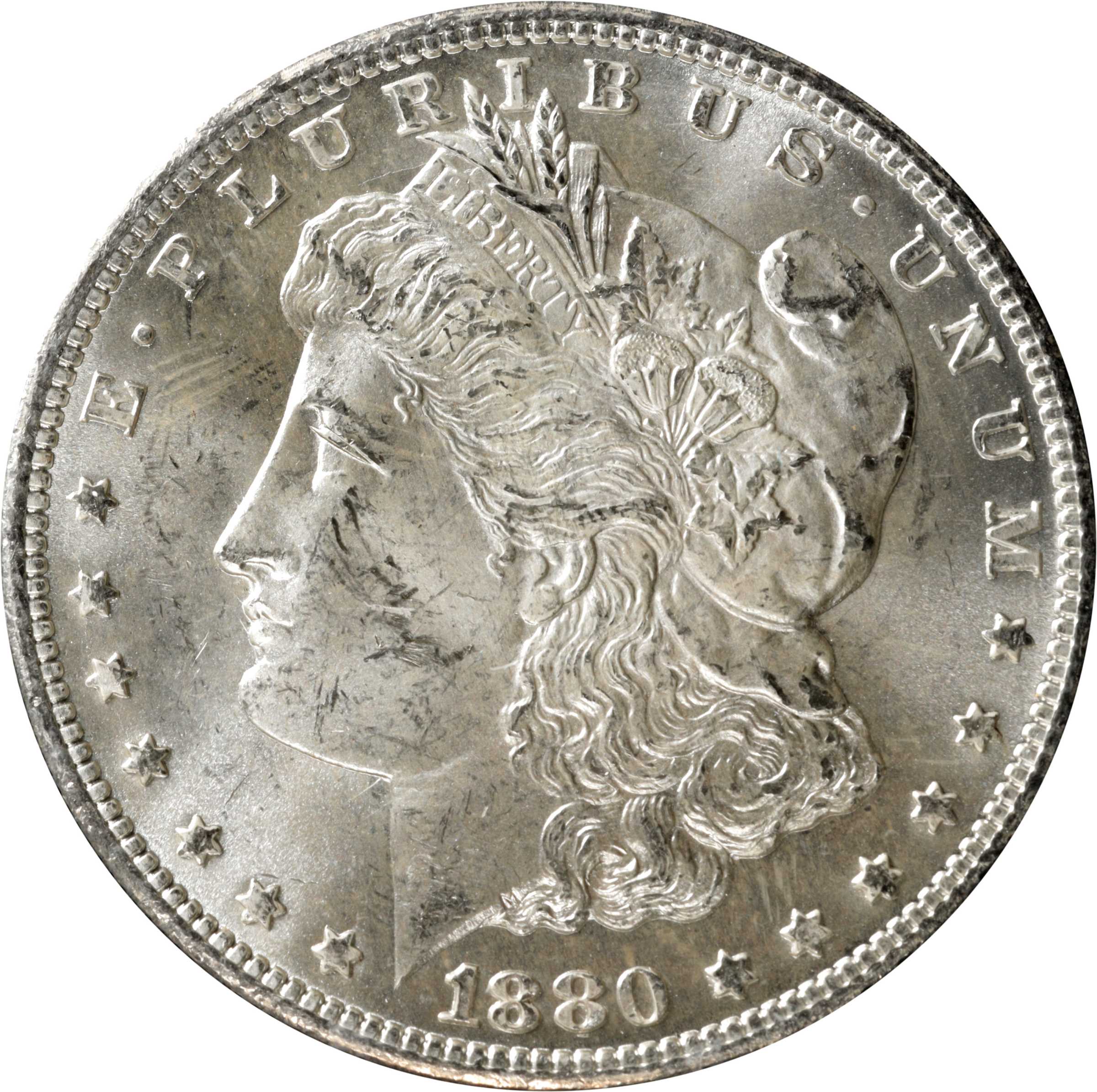 1880-CC GSA Morgan Silver Dollar. VAM-7A. Hit List 40. 8/7, Reverse of 1878. MS-63 (NGC). CAC.