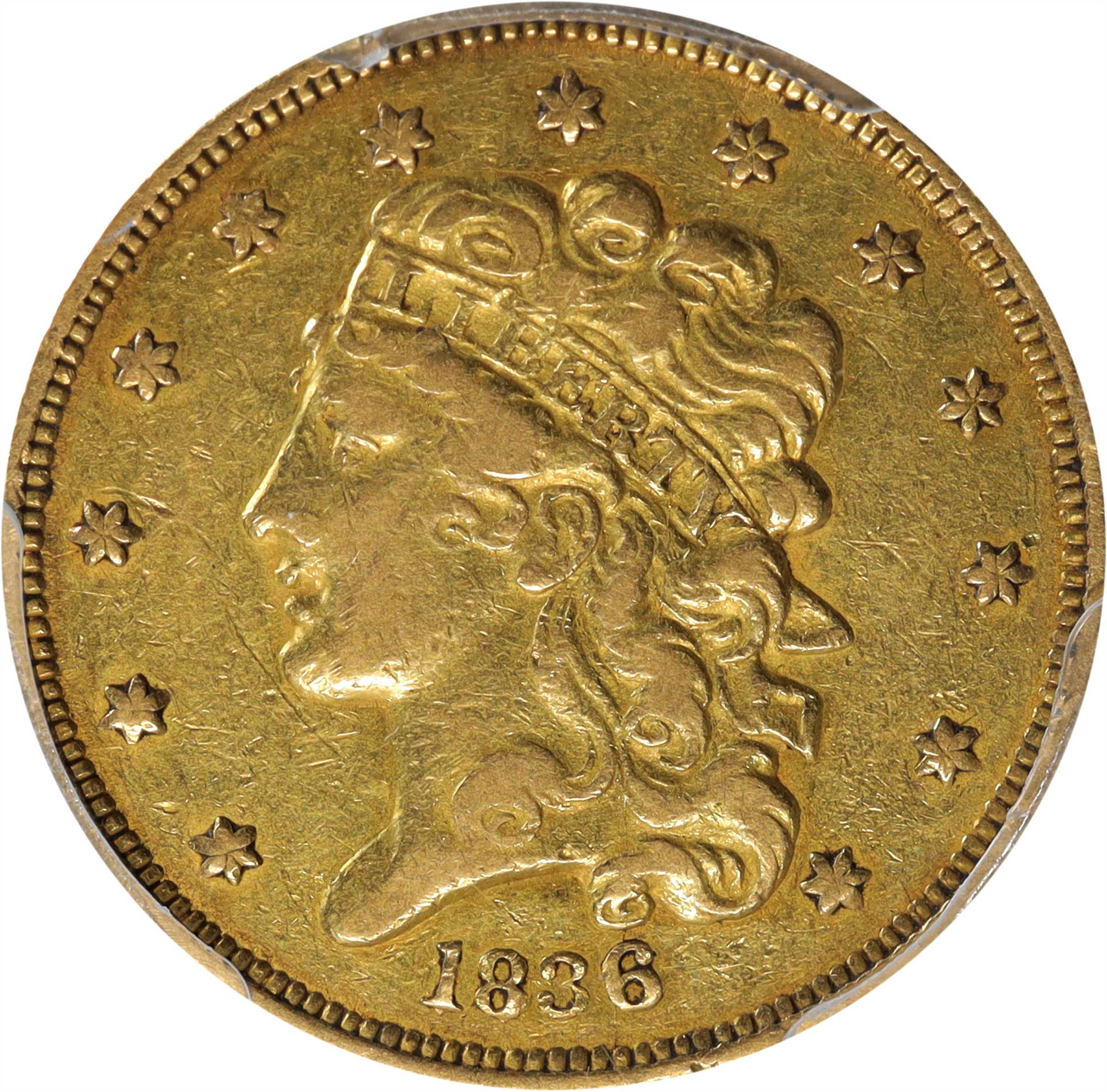 1836 Classic Head Half Eagle. HM-2. Rarity-4+. EF-40 (PCGS).