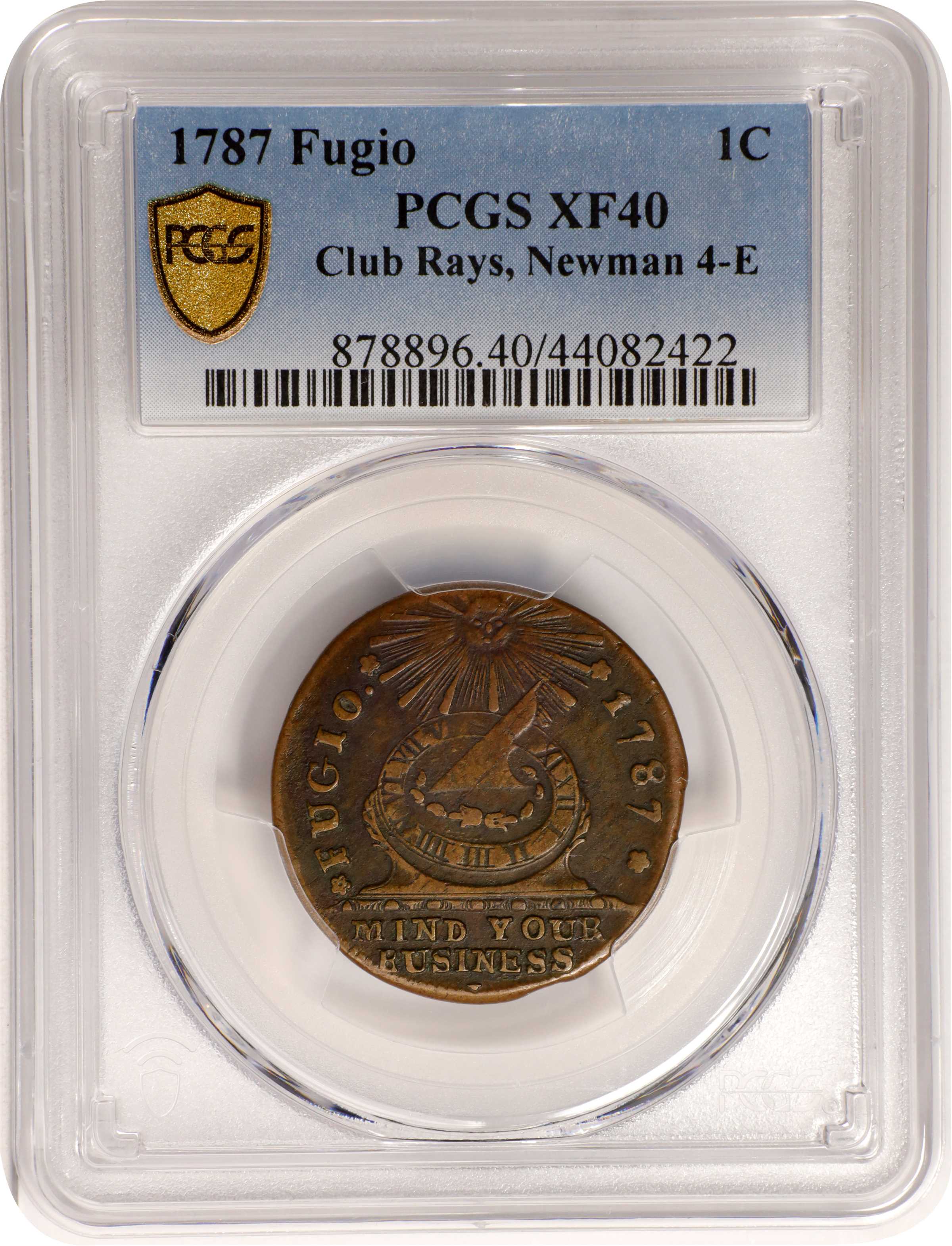 1787 Fugio 1c Club Rays, Rounded Ends, Newman 4-E MS BN VF25 BN thumbnail 18