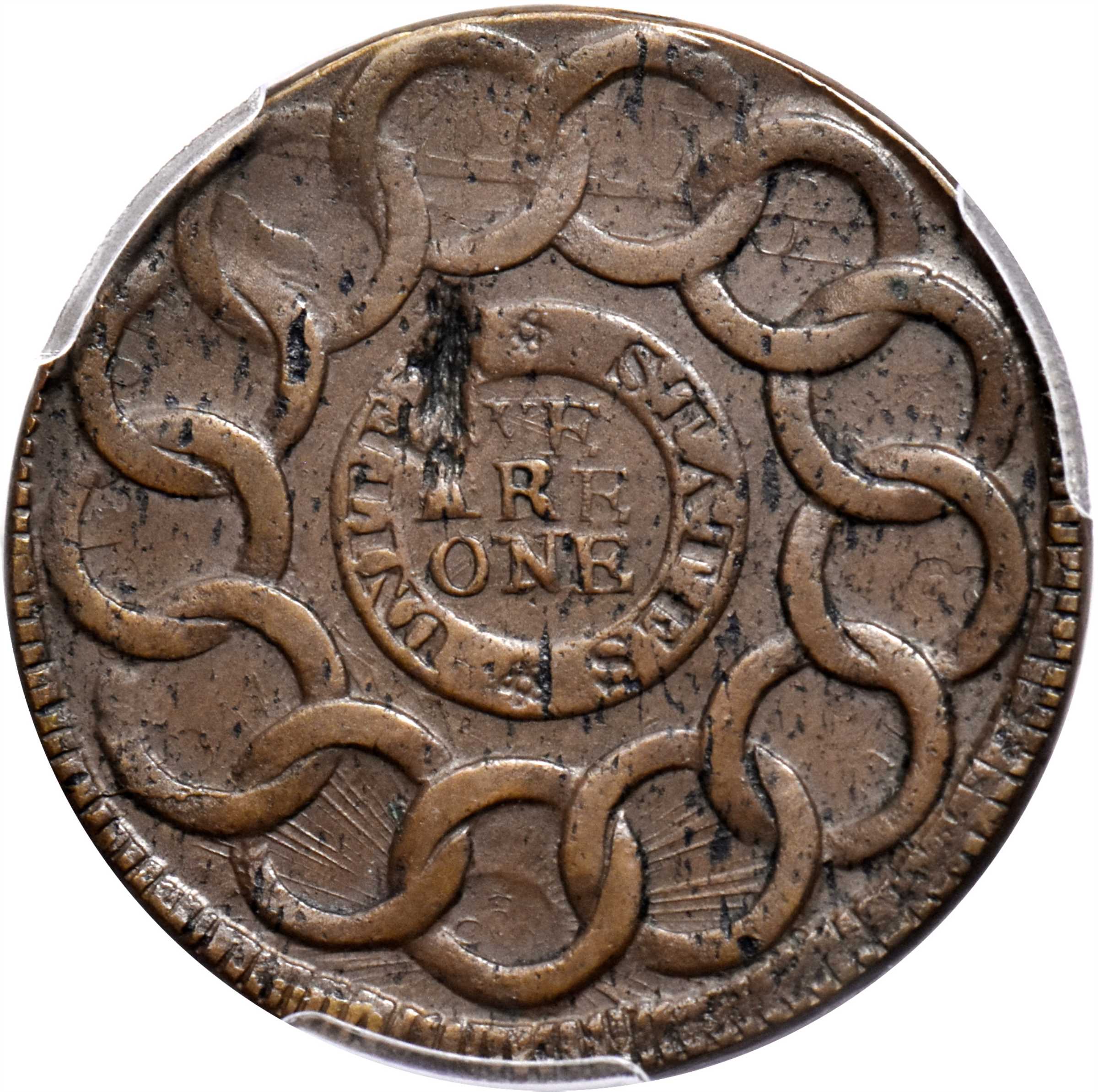 1787 Fugio 1c 4 Cinquefoils, UNITED STATES, Newman 11-B MS BN G4 BN CAC thumbnail 5