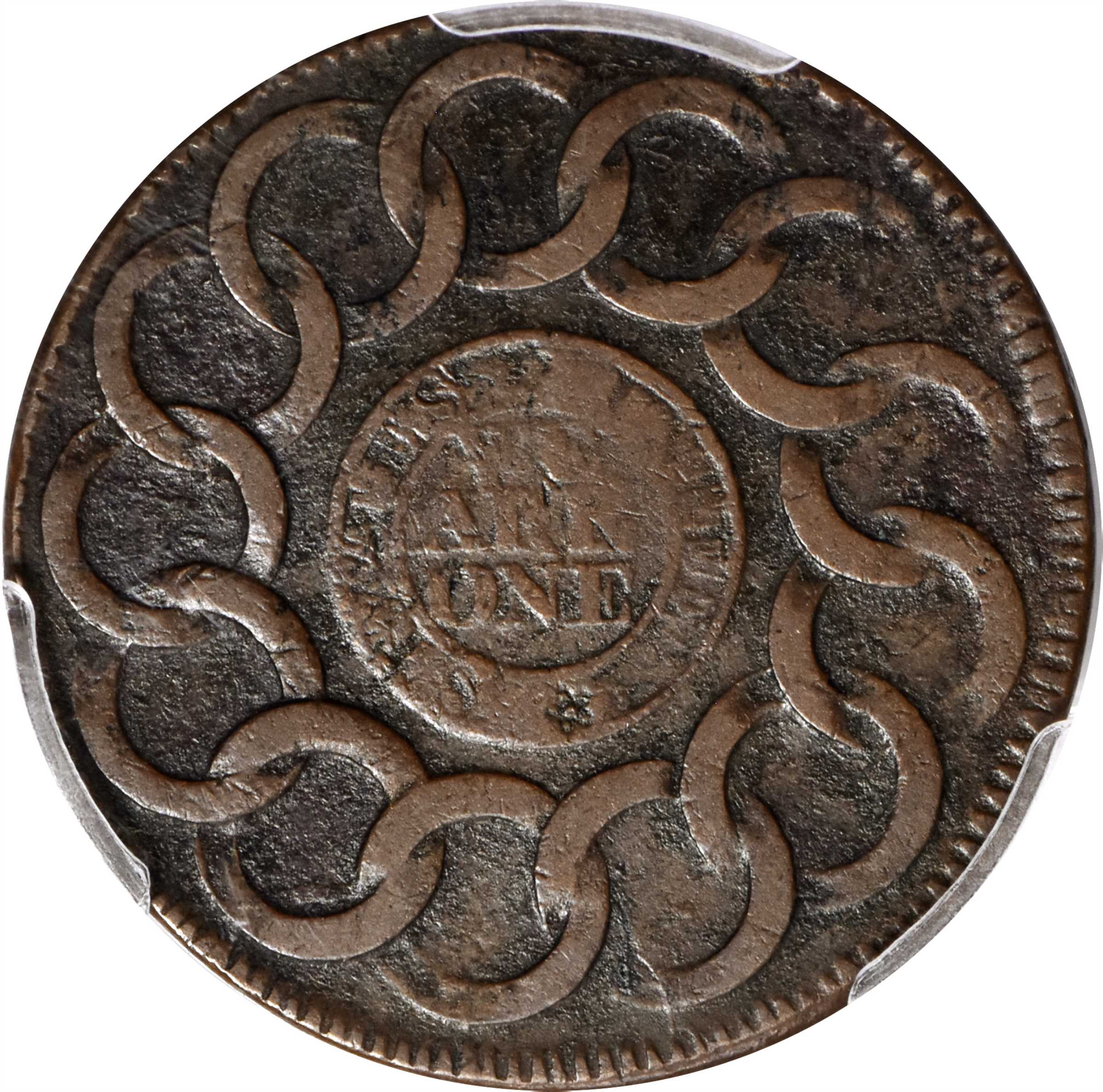 1787 Fugio 1c Cinquefoils, Raised Rims, Newman 12-Z MS BN F15 BN thumbnail 18