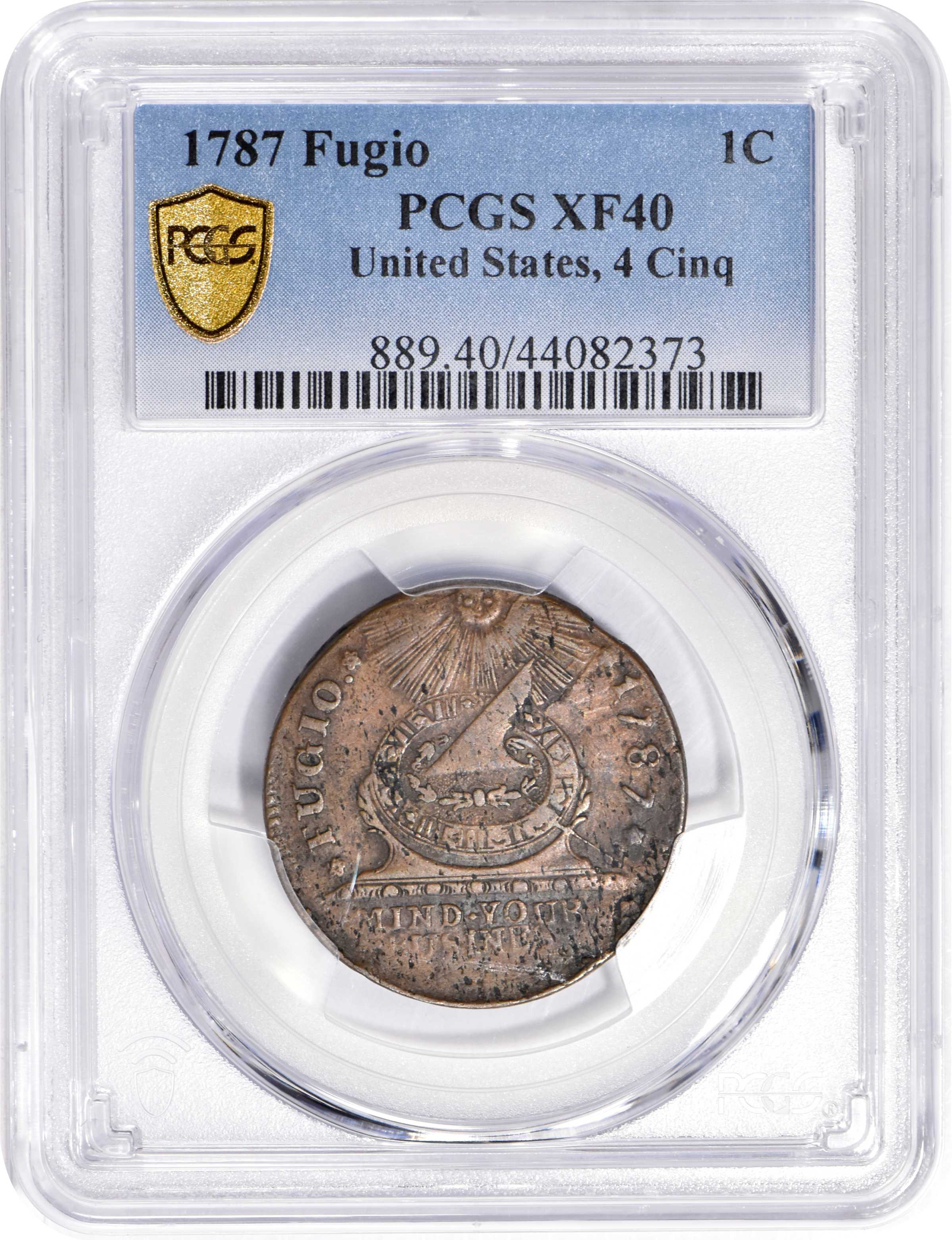 1787 Fugio 1c 4 Cinquefoils, UNITED STATES, Newman 15-H MS BN XF40 BN thumbnail 5