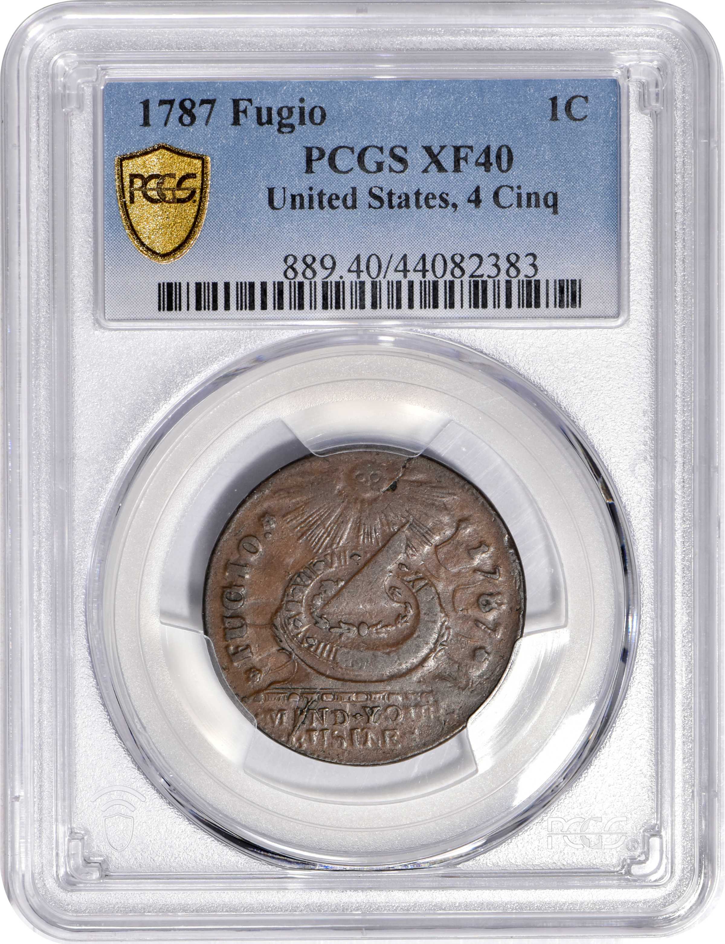 1787 Fugio 1c 4 Cinquefoils, UNITED STATES, Newman 18-H MS BN XF40 BN thumbnail 3
