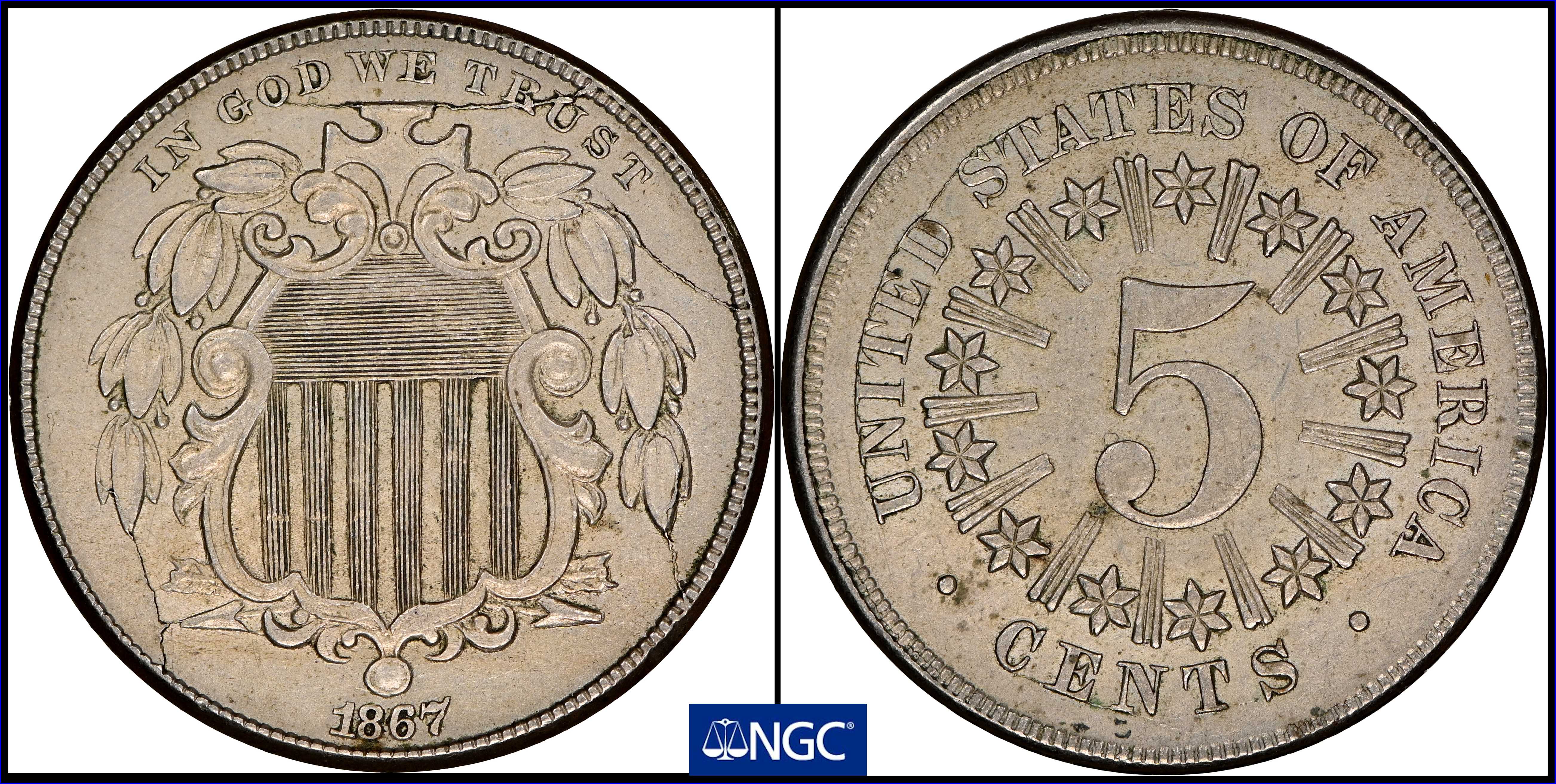 1867 5c Rays, MPD, FS-304 MS thumbnail 7