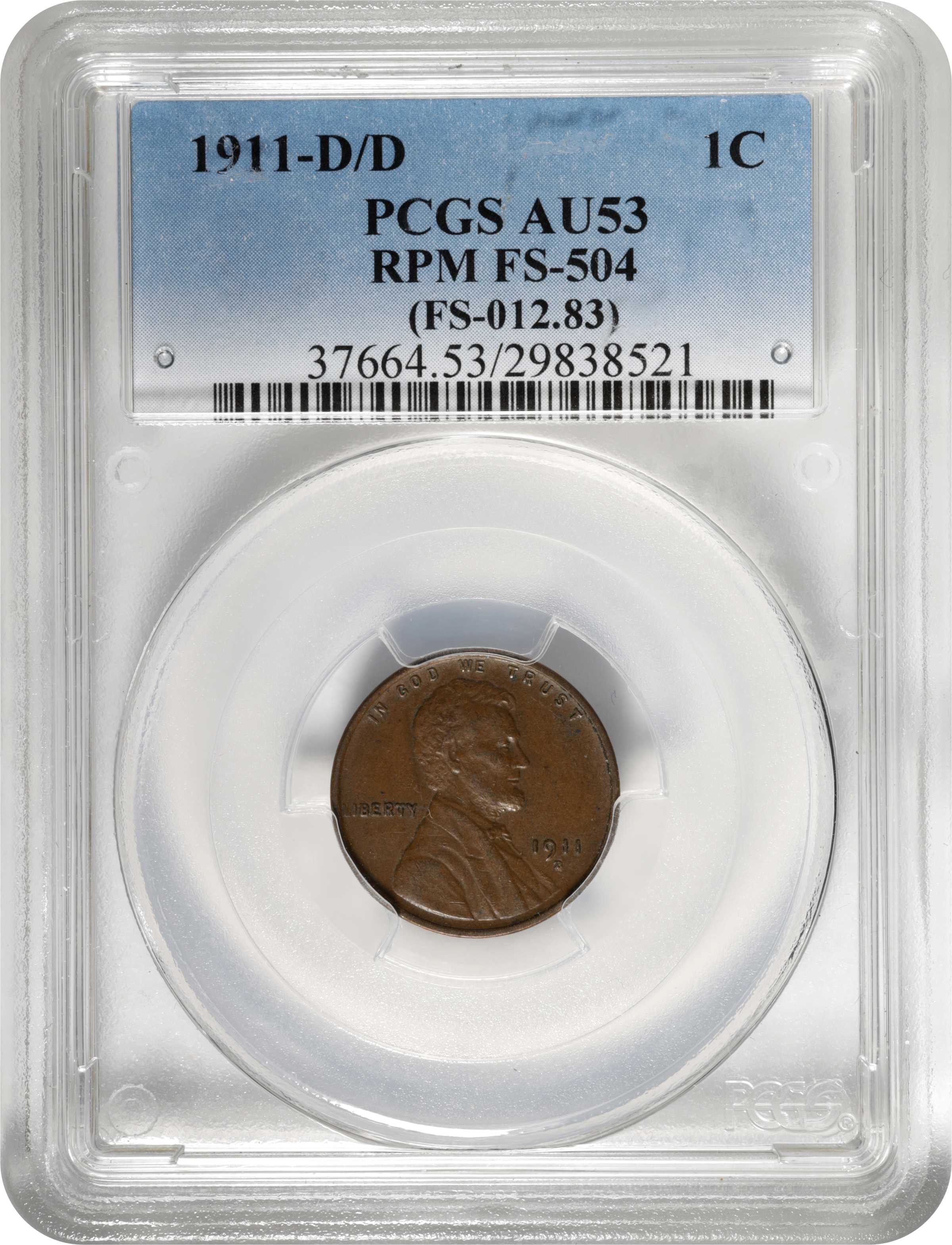 1911-D/D 1c Repunched Mintmark, FS-504 MS BN AG3 BN thumbnail 3