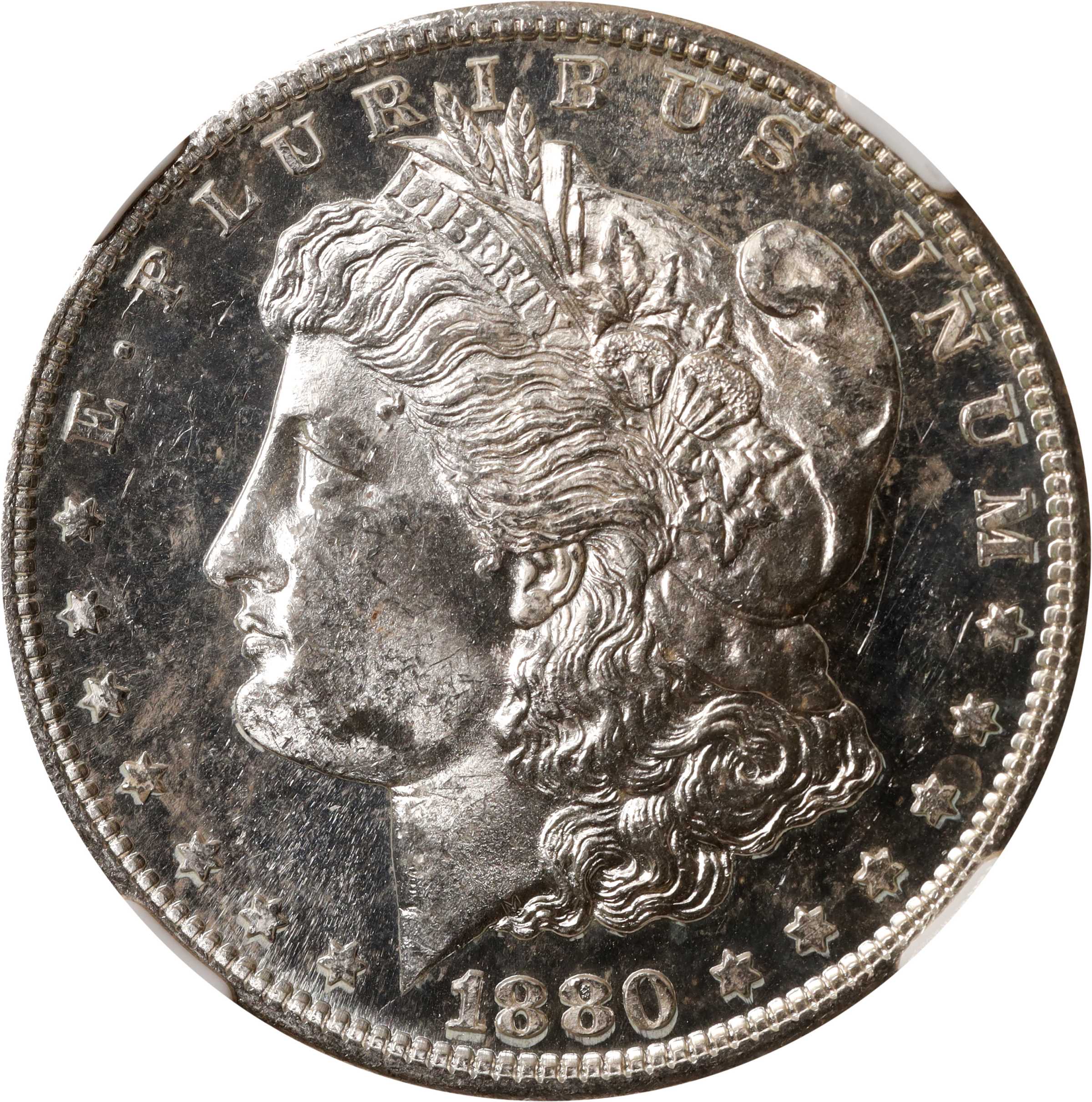 1880/79-S Morgan Silver Dollar. VAM-8. Top 100 Variety. Medium S. MS-63 DPL (NGC).