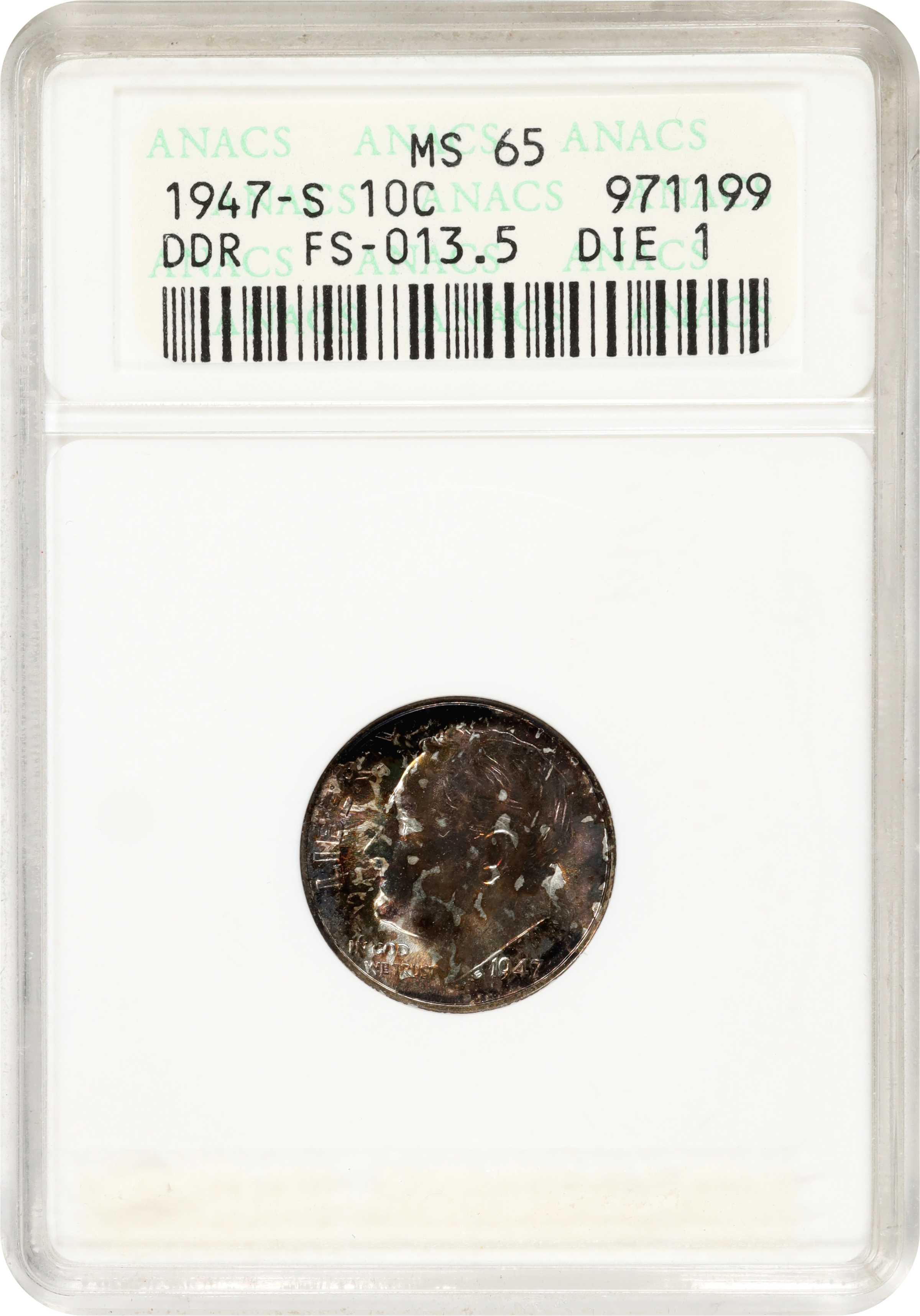 1947-S 10c Doubled Die Reverse, FS-801 MS60 CAC thumbnail 5