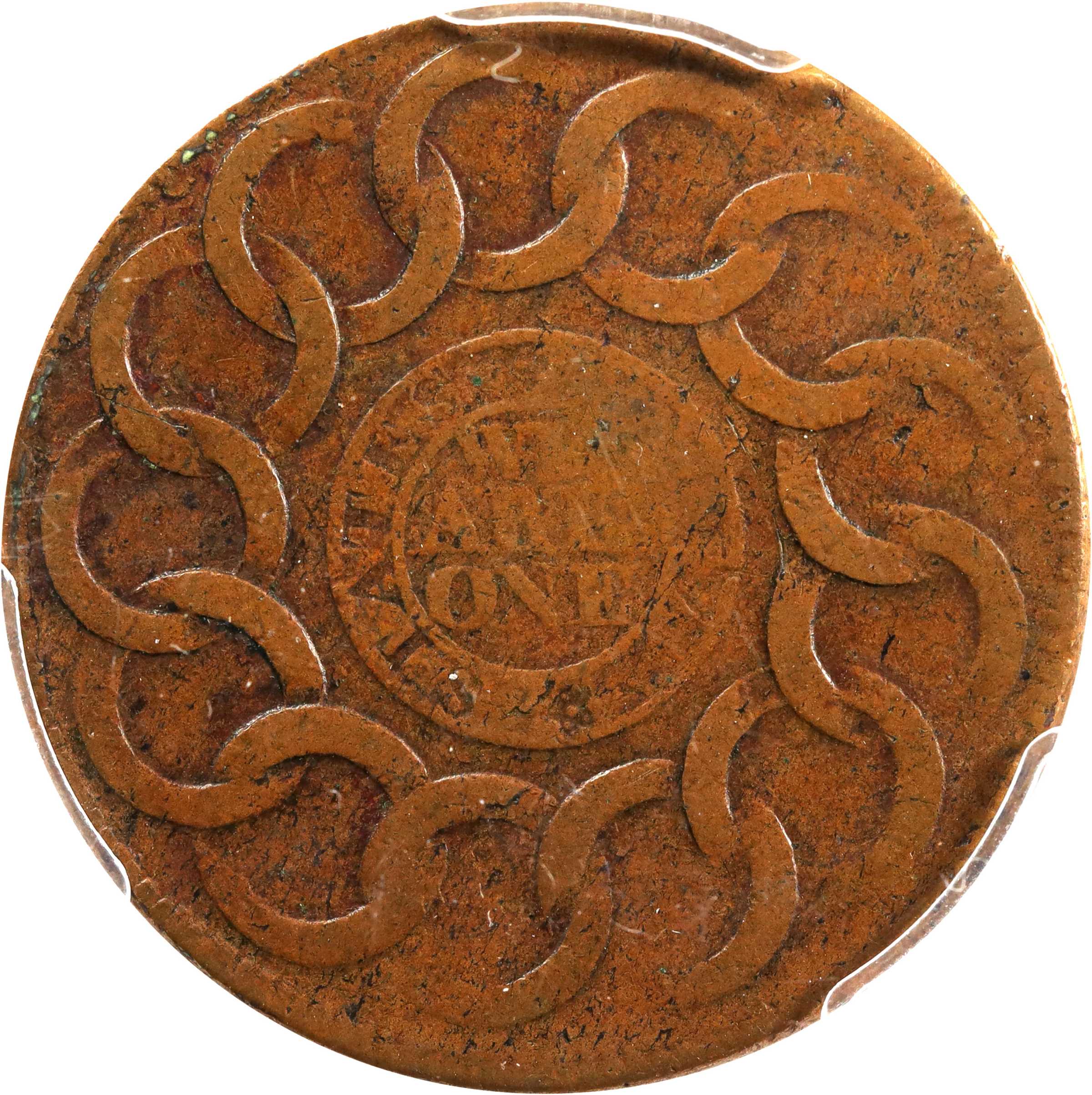 1787 Fugio 1c Cinquefoils, Raised Rims, Newman 12-Z MS BN F15 BN thumbnail 6