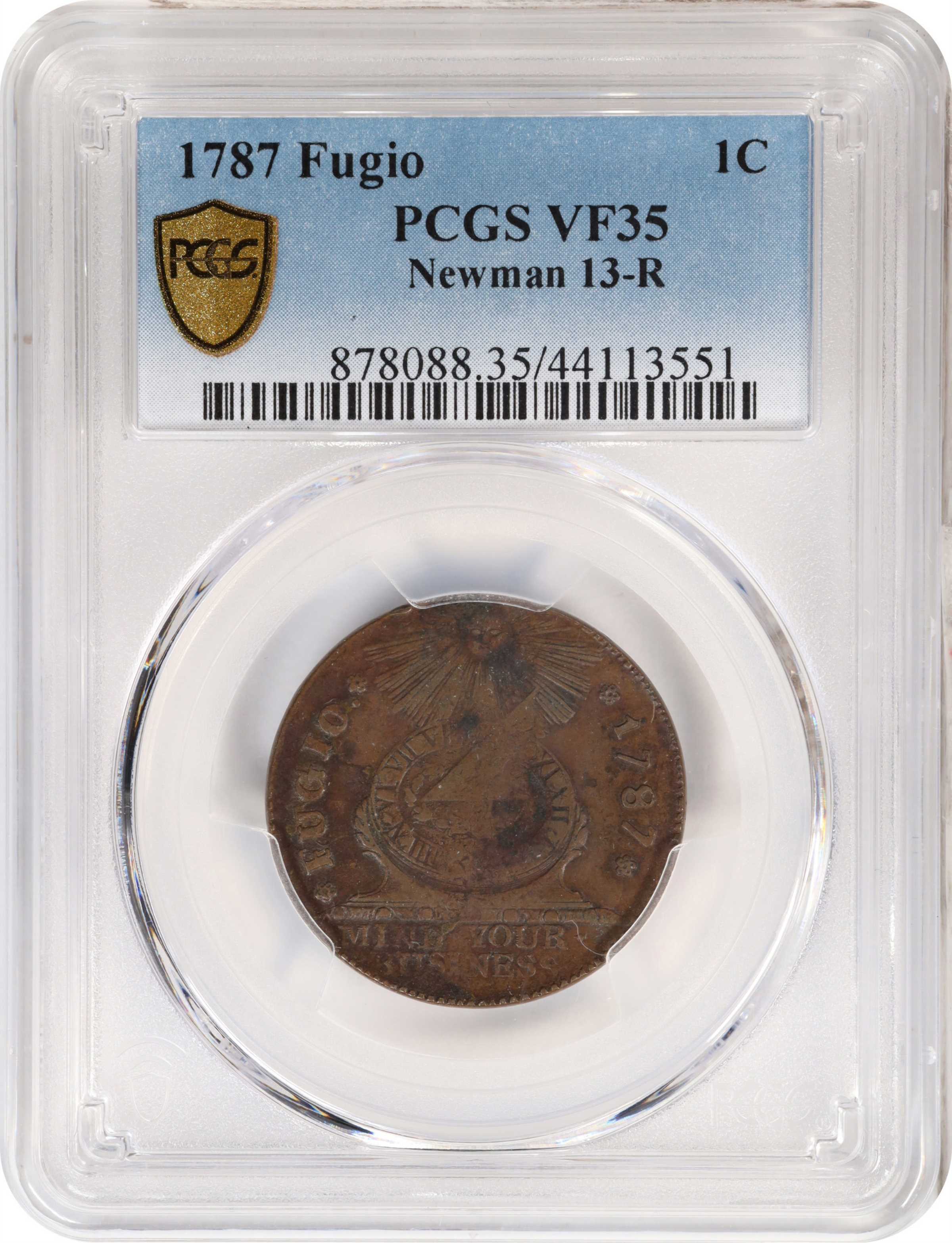 1787 Fugio 1c 4 Cinquefoils, STATES UNITED, Newman 13-R MS BN VG10 BN CAC thumbnail 20