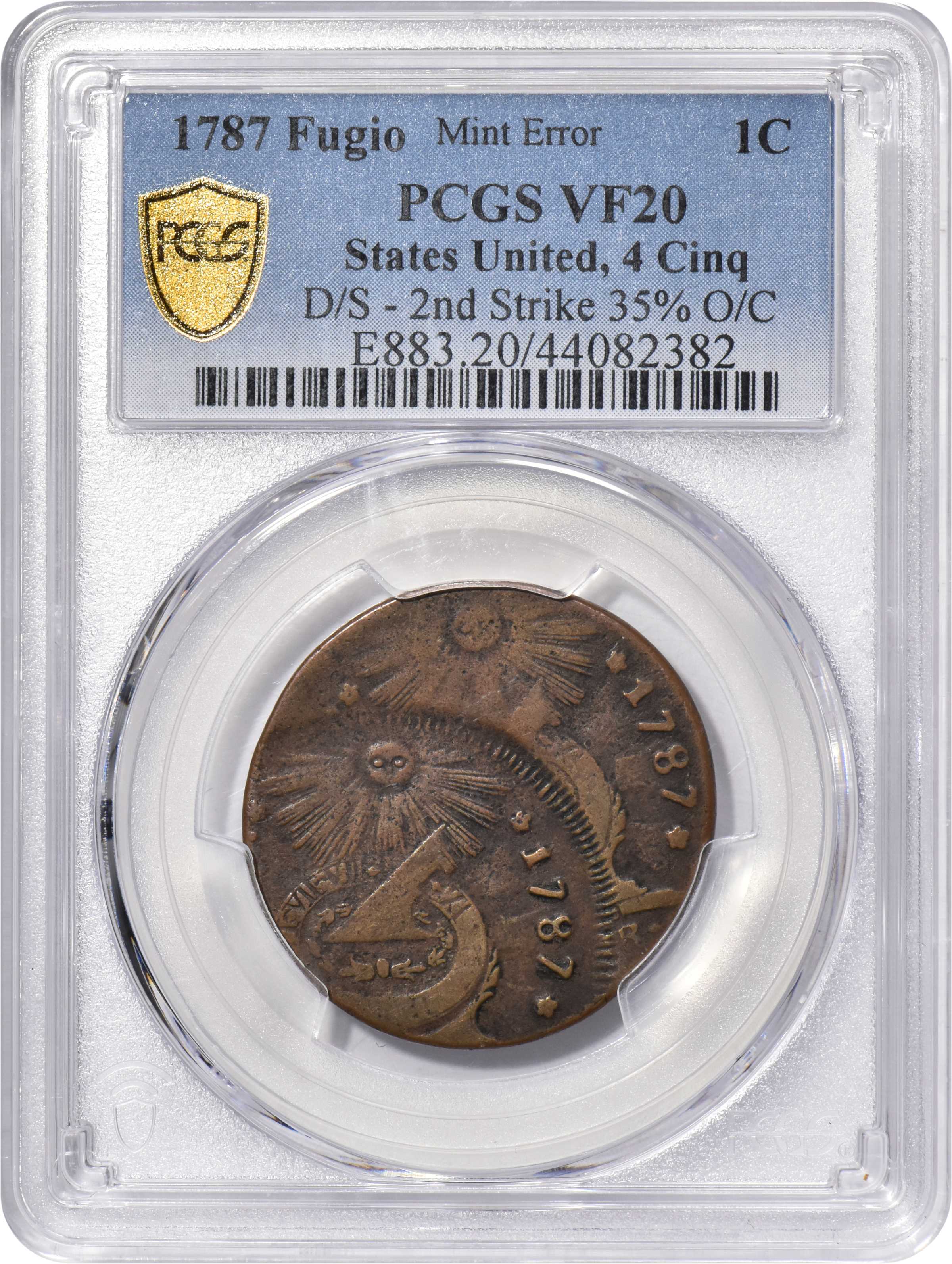 1787 Fugio 1c 4 Cinquefoils, STATES UNITED, Newman 17-S MS BN AU50 BN thumbnail 24