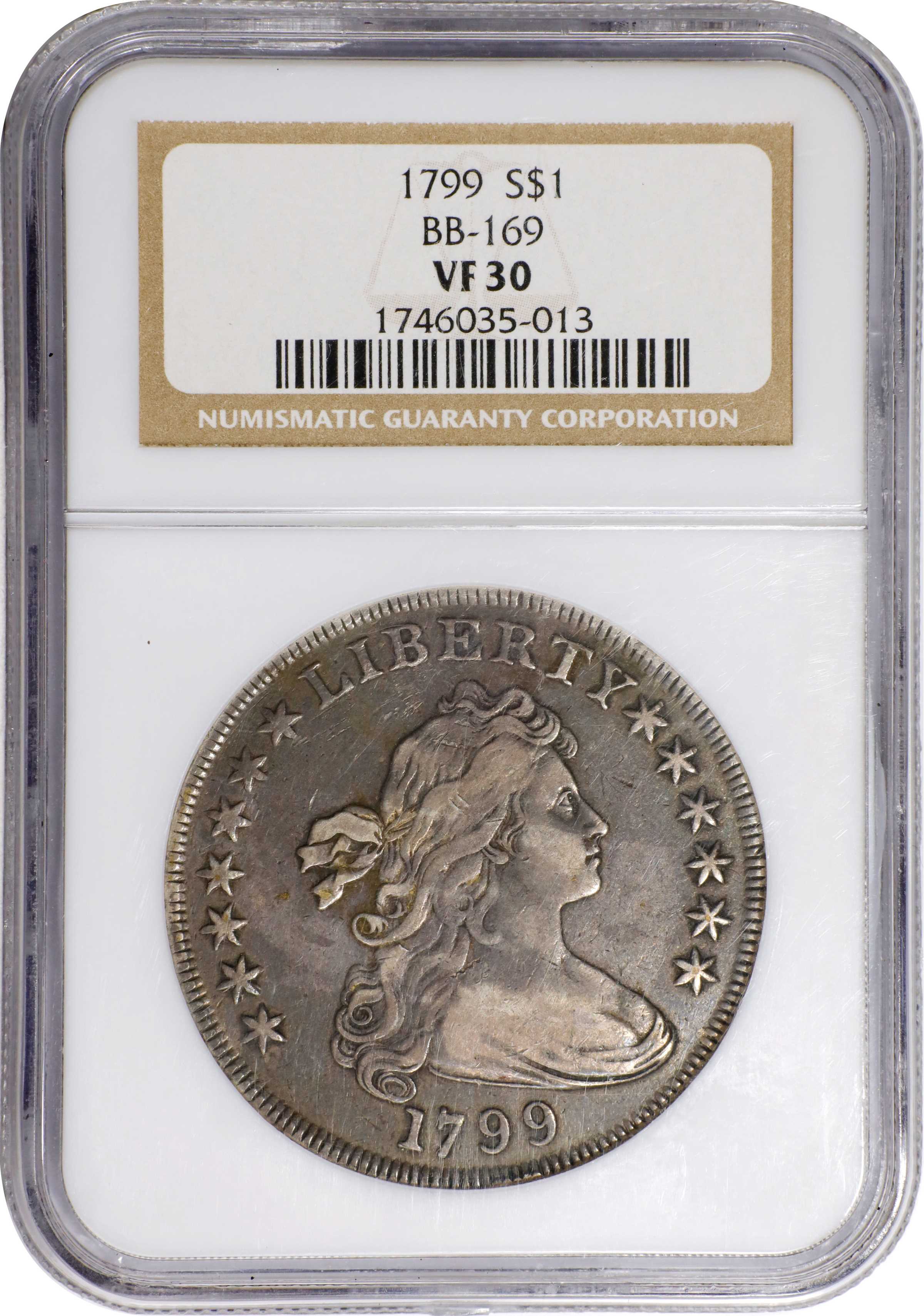 1799 $1  7x6 Stars, B-21, BB-169 AU58 thumbnail 16