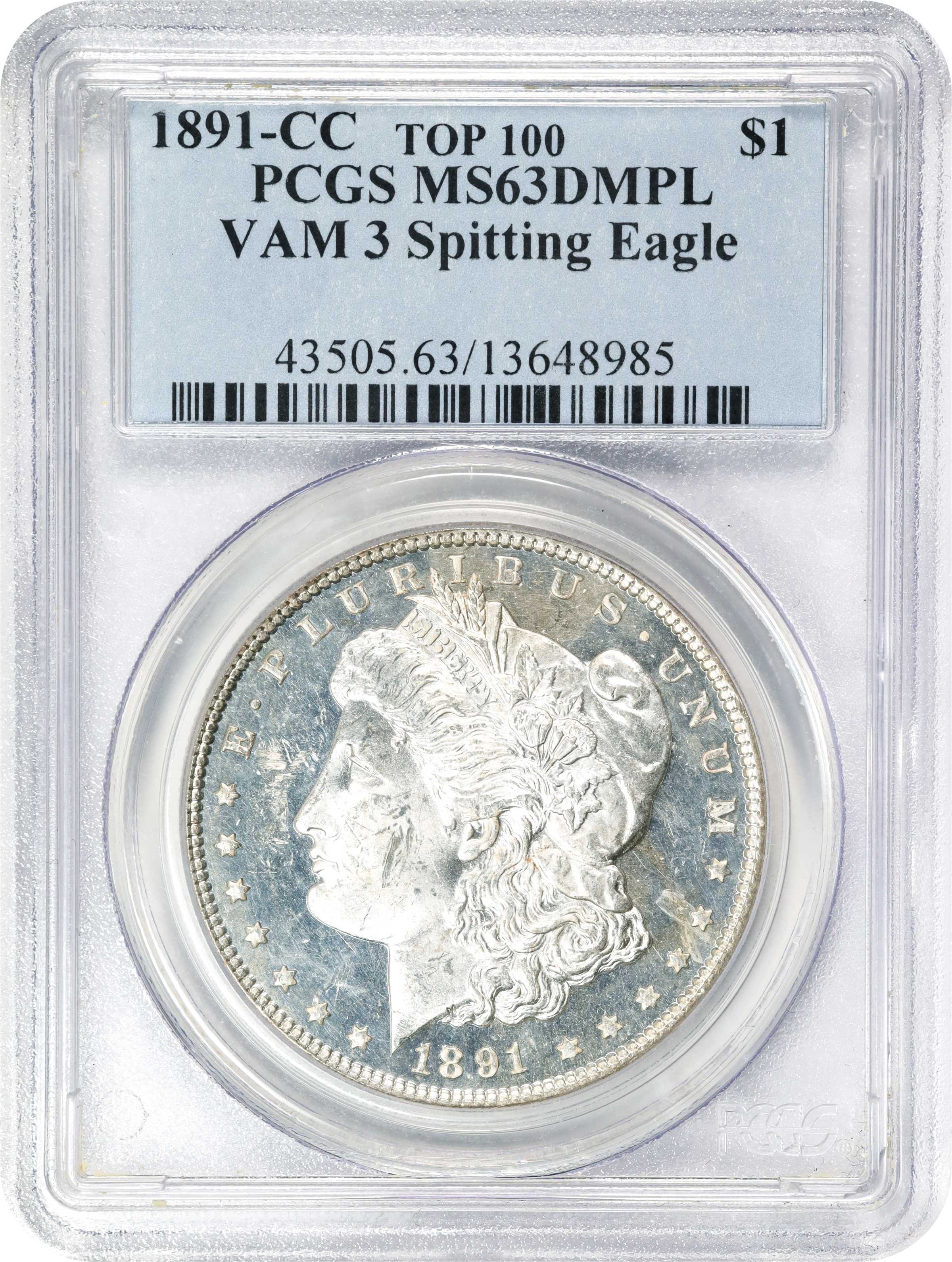 1891-CC $1  Spitting Eagle, VAM-3  MS DMPL MS61 DMPL thumbnail 12