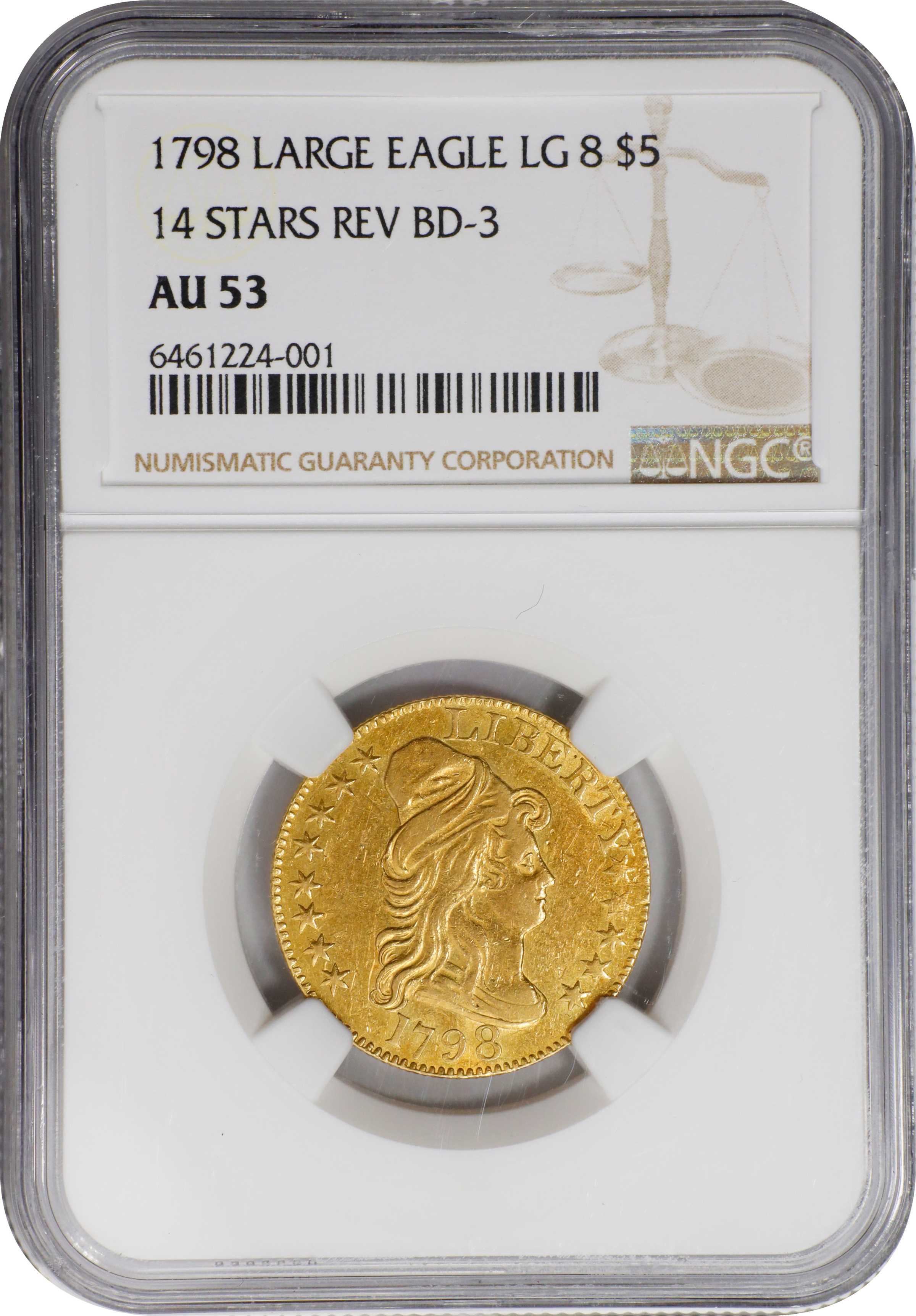1798 $5  Large Eagle, Large 8, 14 Stars AU58 thumbnail 19