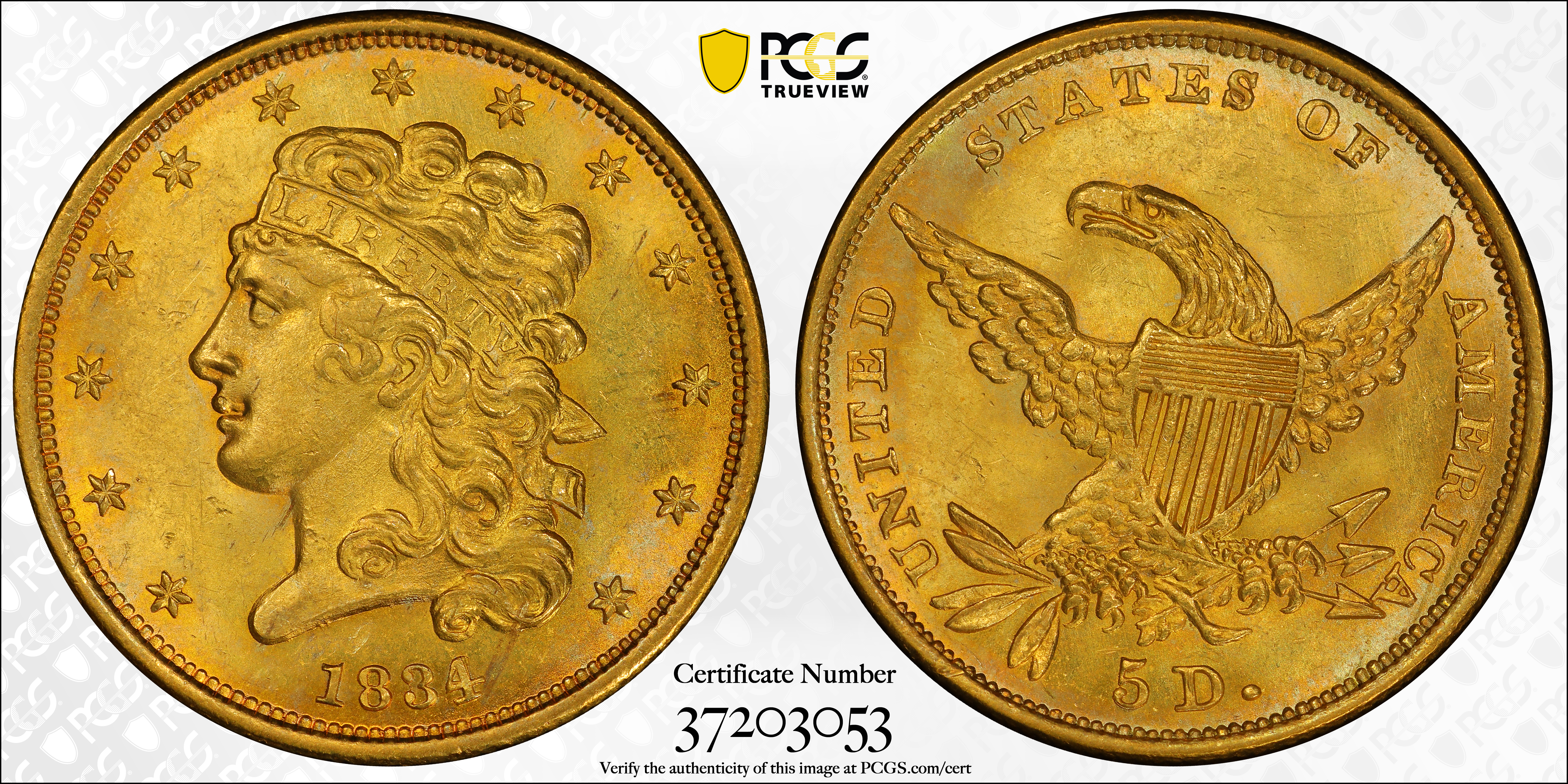 1834 $5  Classic Head, Plain 4, HM-5 VF30 CAC thumbnail 22