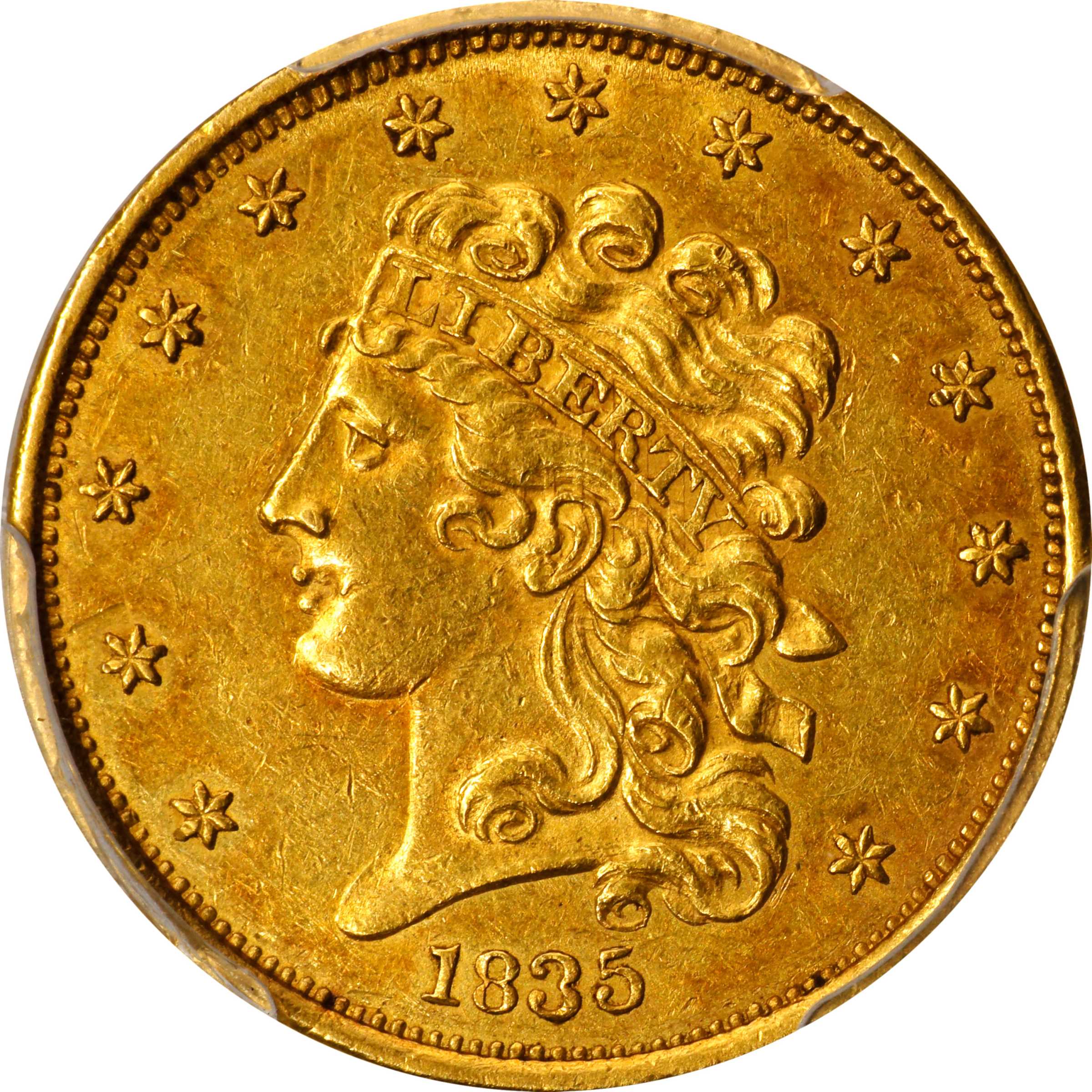 1835 Classic Head Half Eagle. HM-2. Rarity-3. AU-55 (PCGS). CAC.