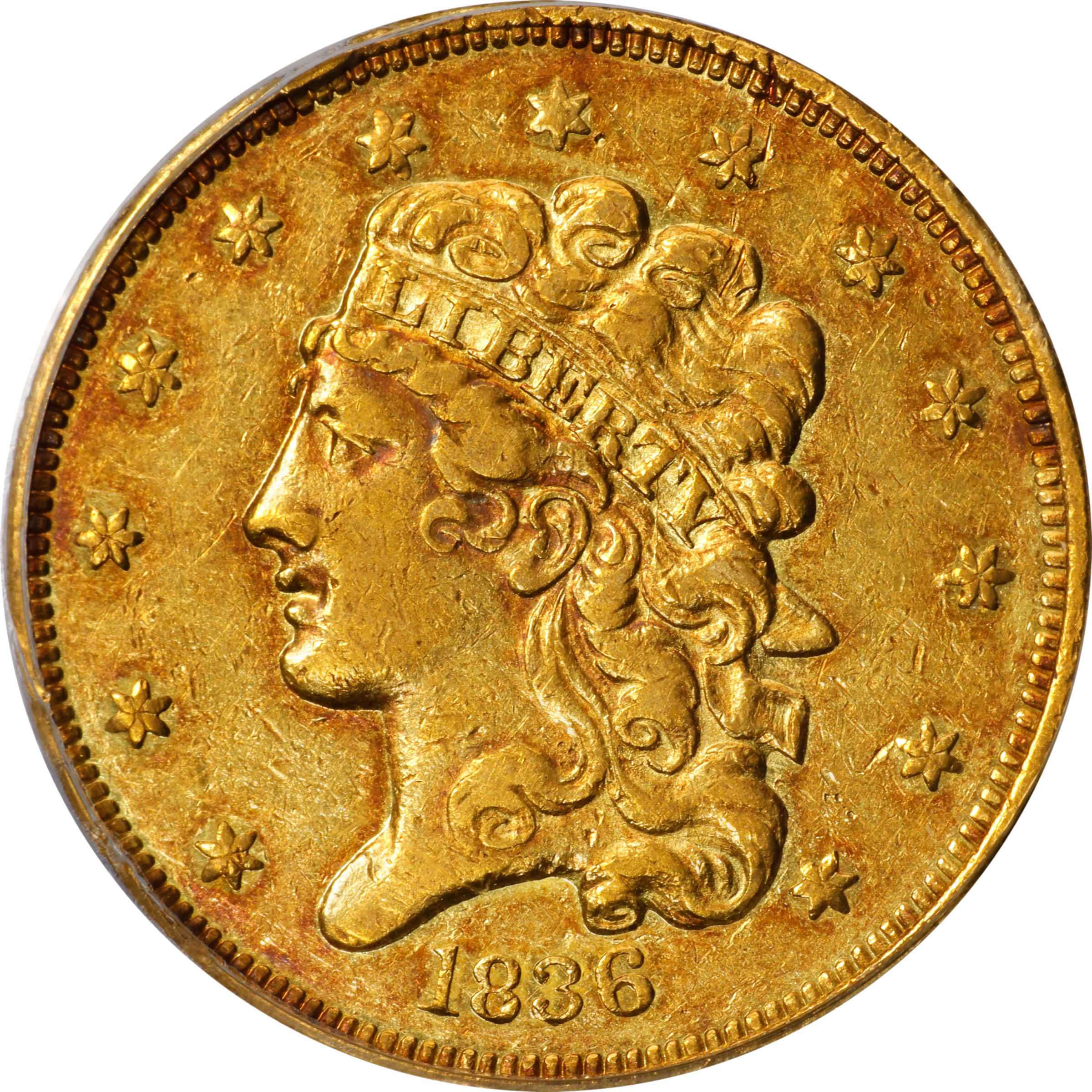 1836 Classic Head Half Eagle. HM-2. Rarity-4+. AU-58 (PCGS).