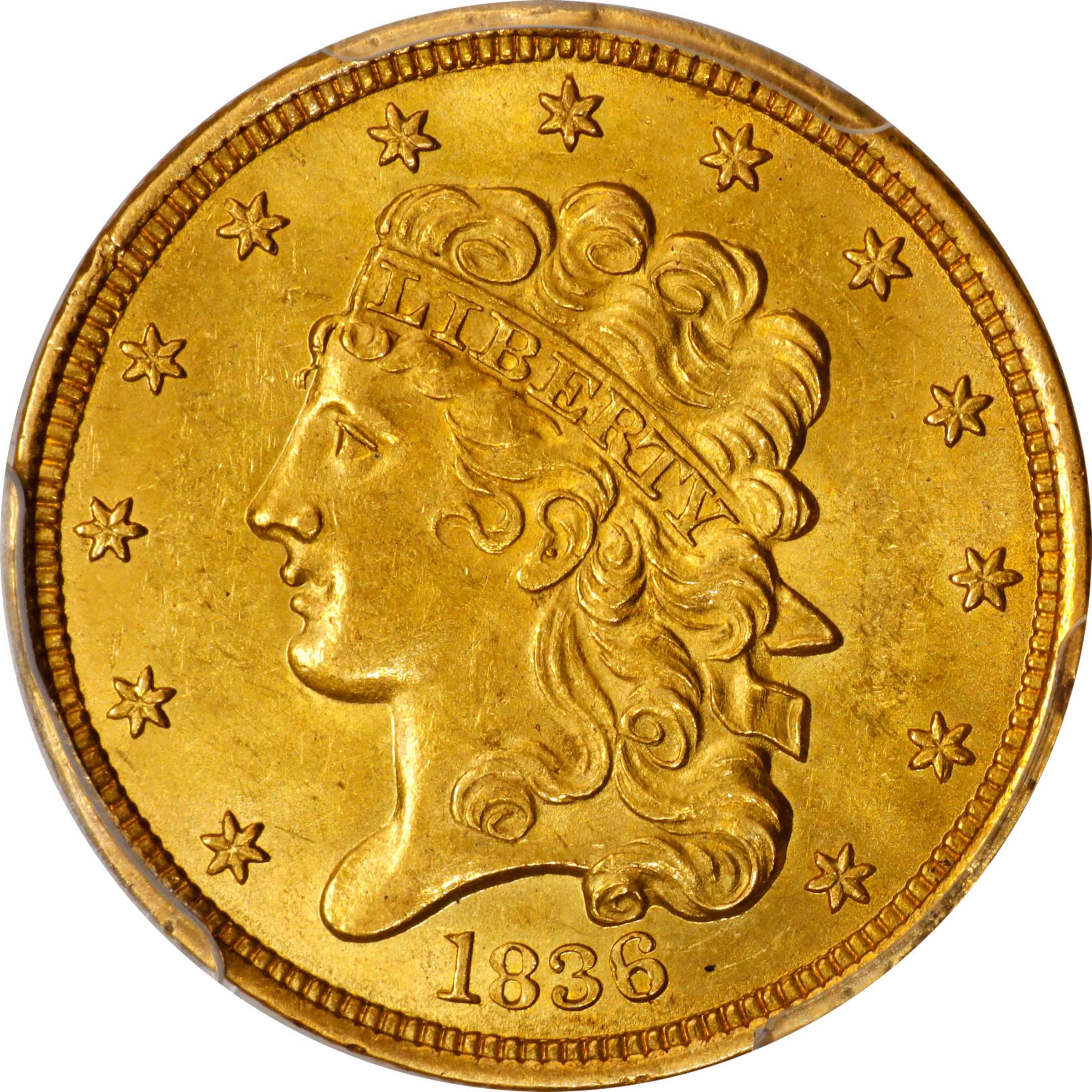 1836 Classic Head Half Eagle. HM-6. Rarity-3. MS-62+ (PCGS). CAC.