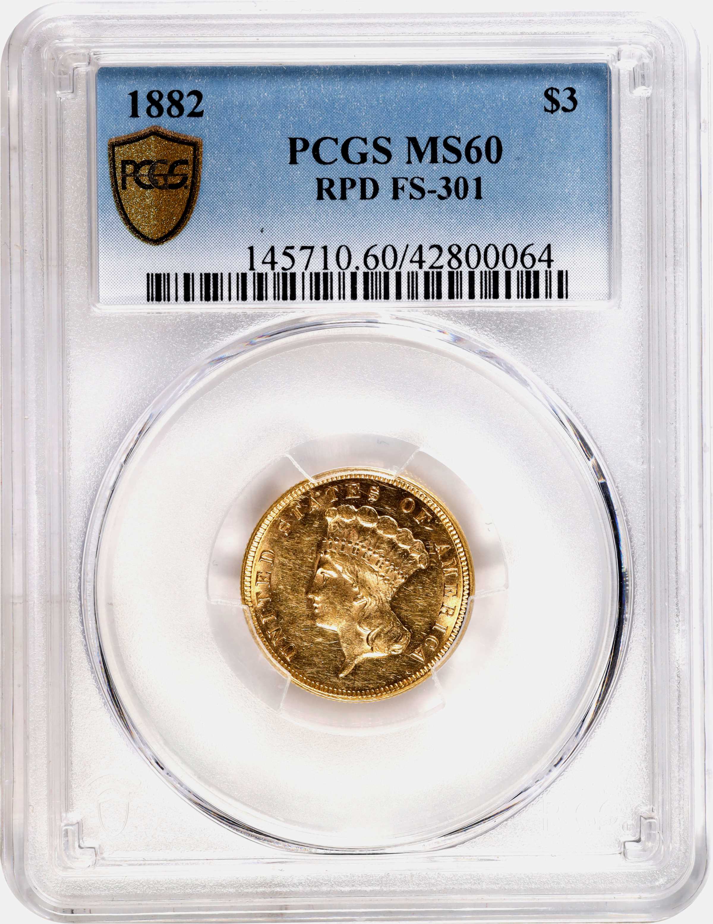 1882 $3  Repunched Date, FS-301 AU50 CAC thumbnail 5