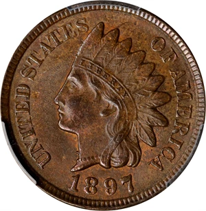 image for: 1897 Indian Cent. Snow-1, FS-401. Misplaced Date, 1 in Neck. MS-63 BN (PCGS).