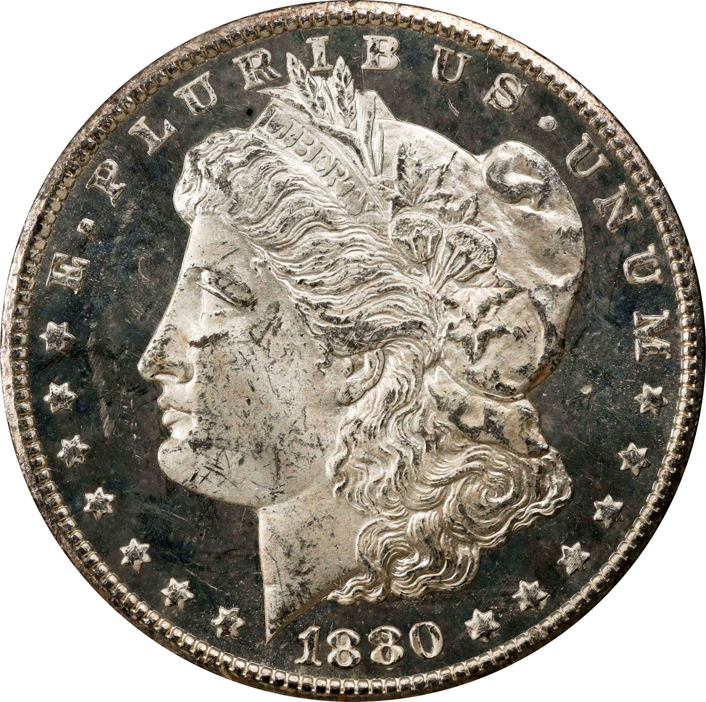 1880-CC GSA Morgan Silver Dollar. VAM-6. Top 100 Variety. 8/Low 7. MS-62 PL (NGC).