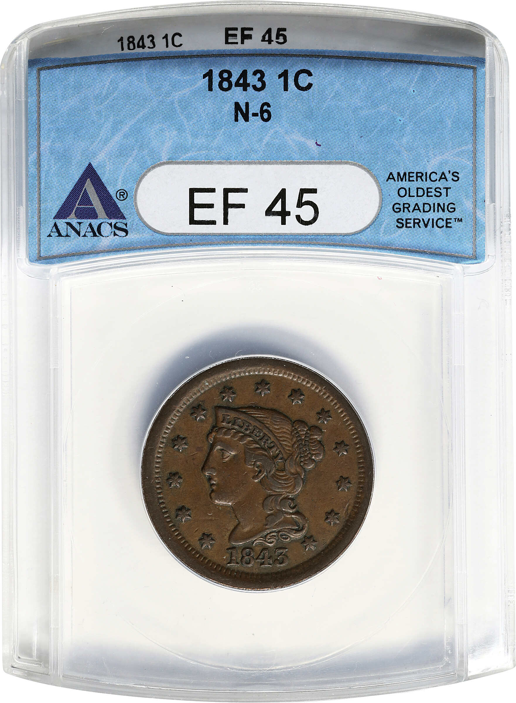 1843 1c Mature Head, Lg. Letters, N-6 MS BN thumbnail 8