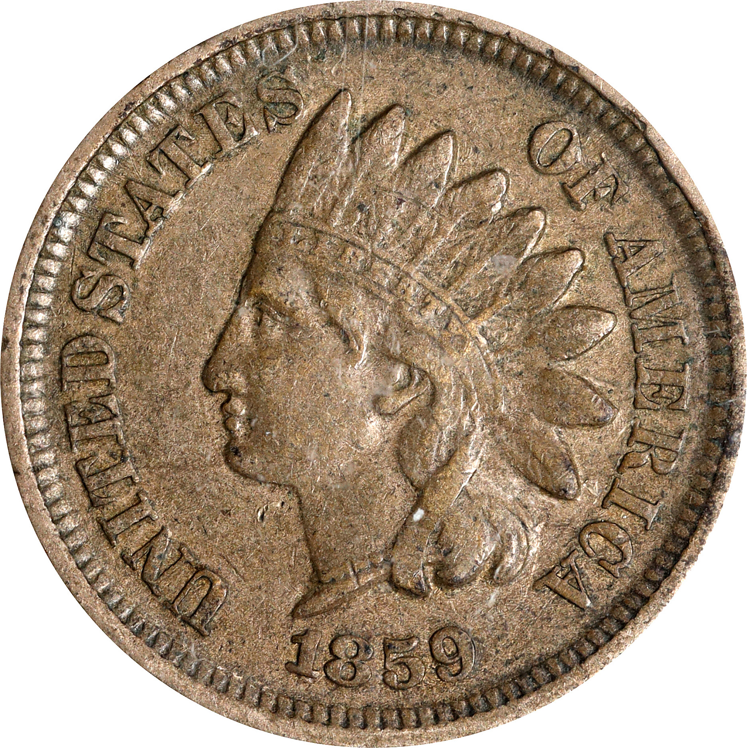 1859 Indian Cent. Snow-3, FS-303. Repunched Date. EF-40 (PCGS).