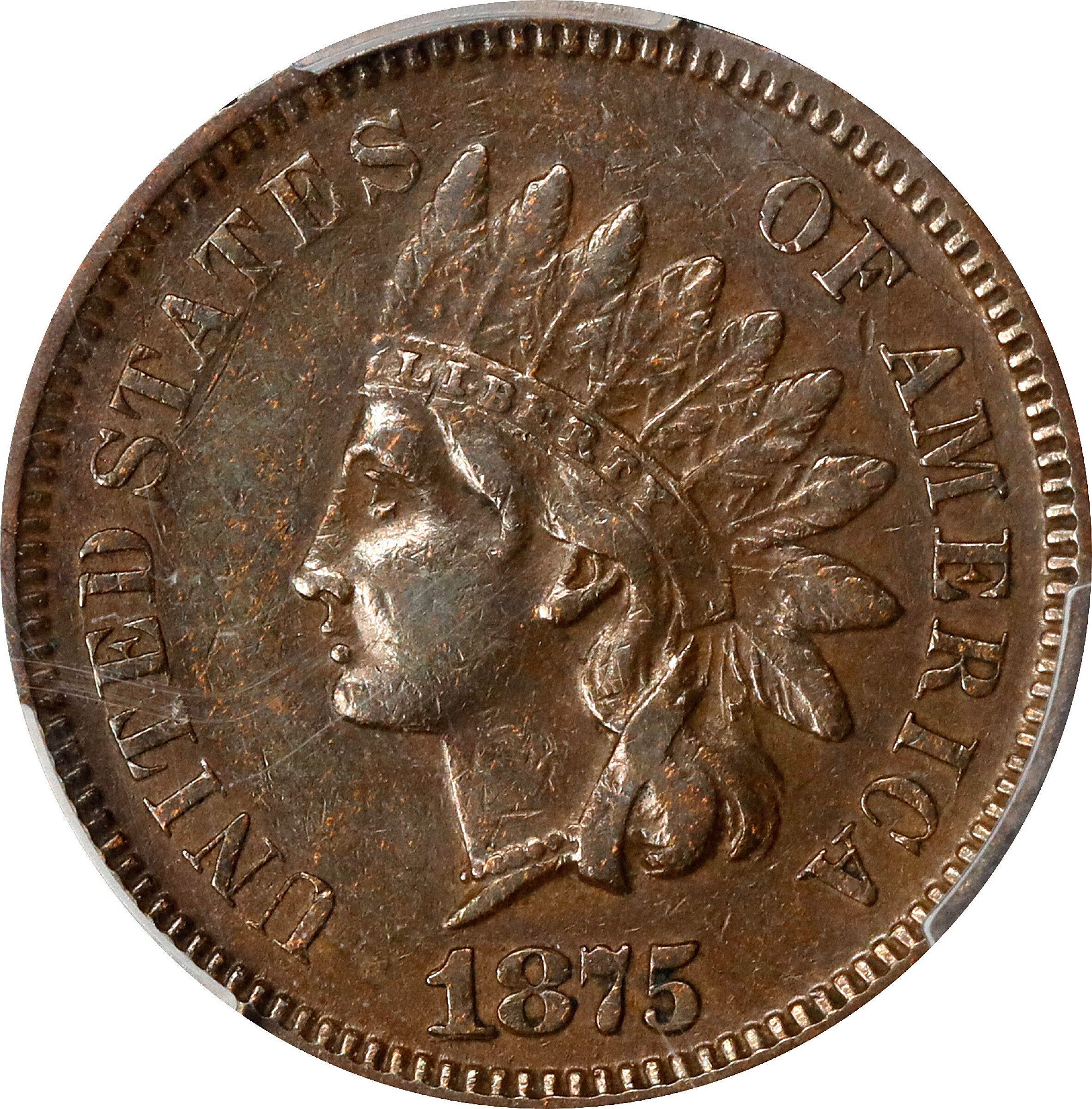 1875 Indian Cent. Snow-1, FS-301. Repunched Date. EF-45 (PCGS).