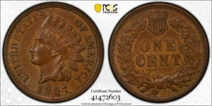 image for: 1897 Indian Cent. Snow-1, FS-401. Misplaced Date, 1 in Neck. MS-62 BN (PCGS).
