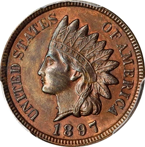 image for: 1897 Indian Cent. Snow-1, FS-401. Misplaced Date, 1 in Neck. AU-58 (PCGS).