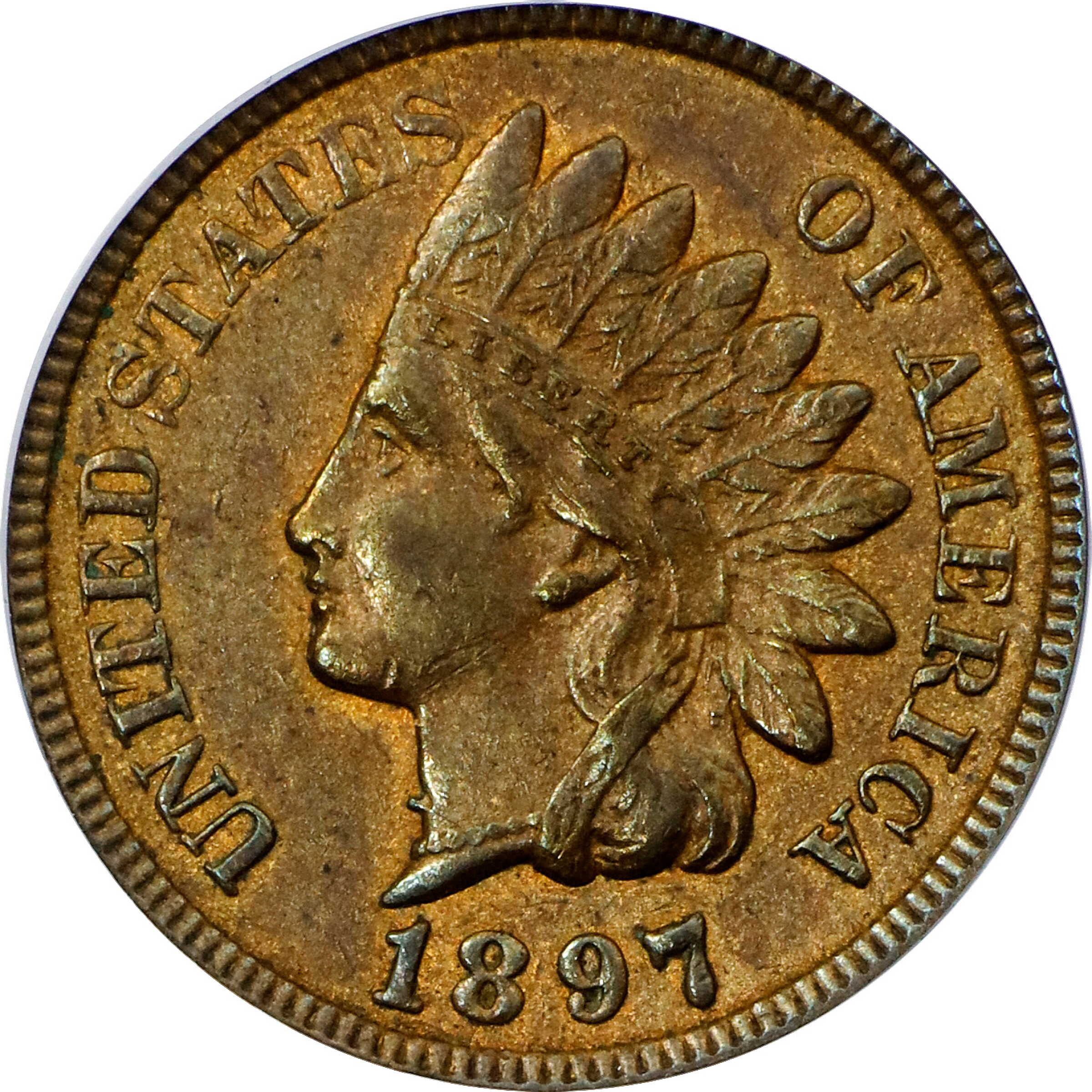 1897 Indian Cent. Snow-1, FS-401. Misplaced Date, 1 in Neck. AU-55 (PCGS). Eagle Eye Photo Seal.