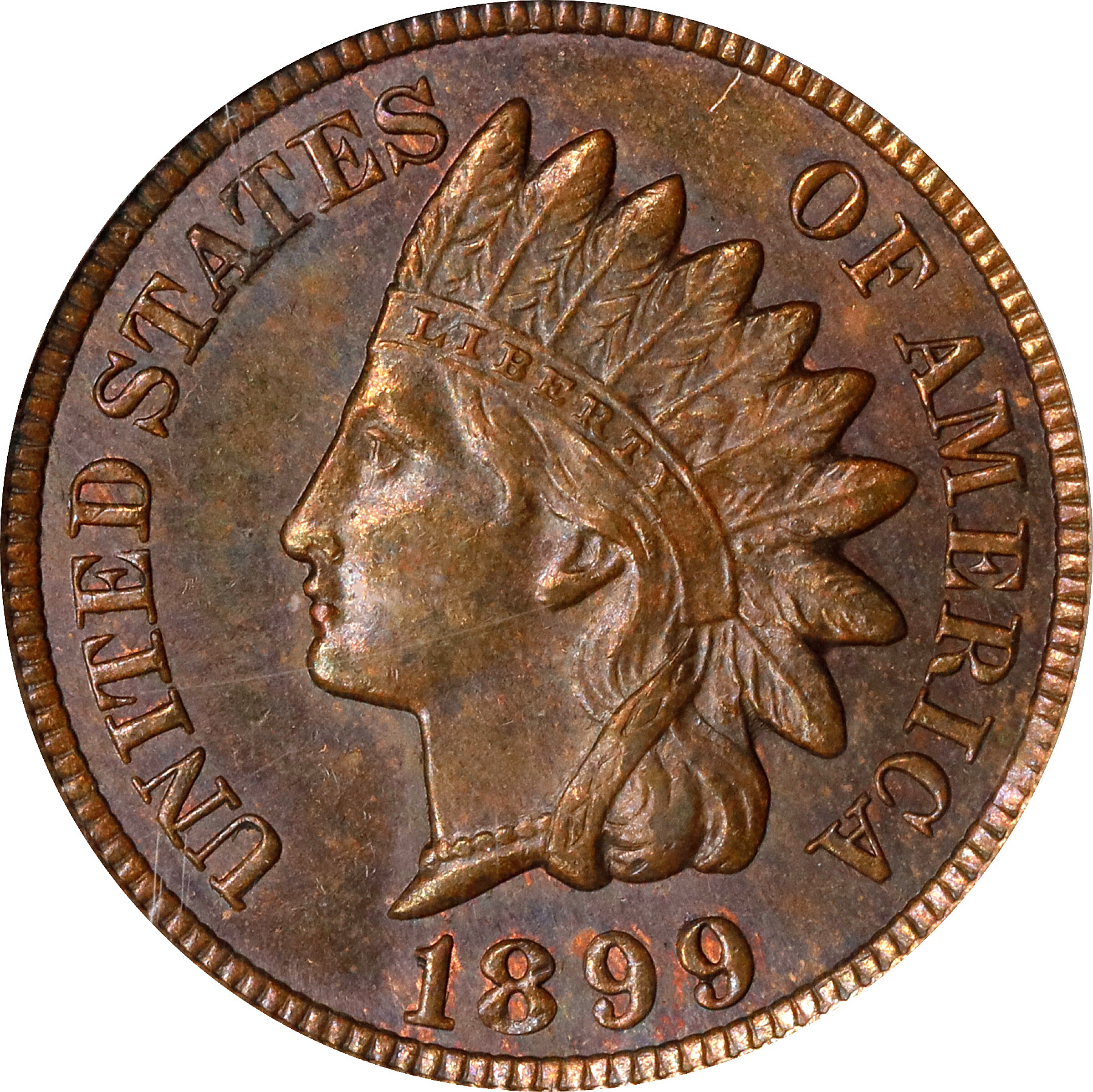 1899 Indian Cent. Snow-9, FS-303. Repunched Date. MS-63 BN (PCGS).