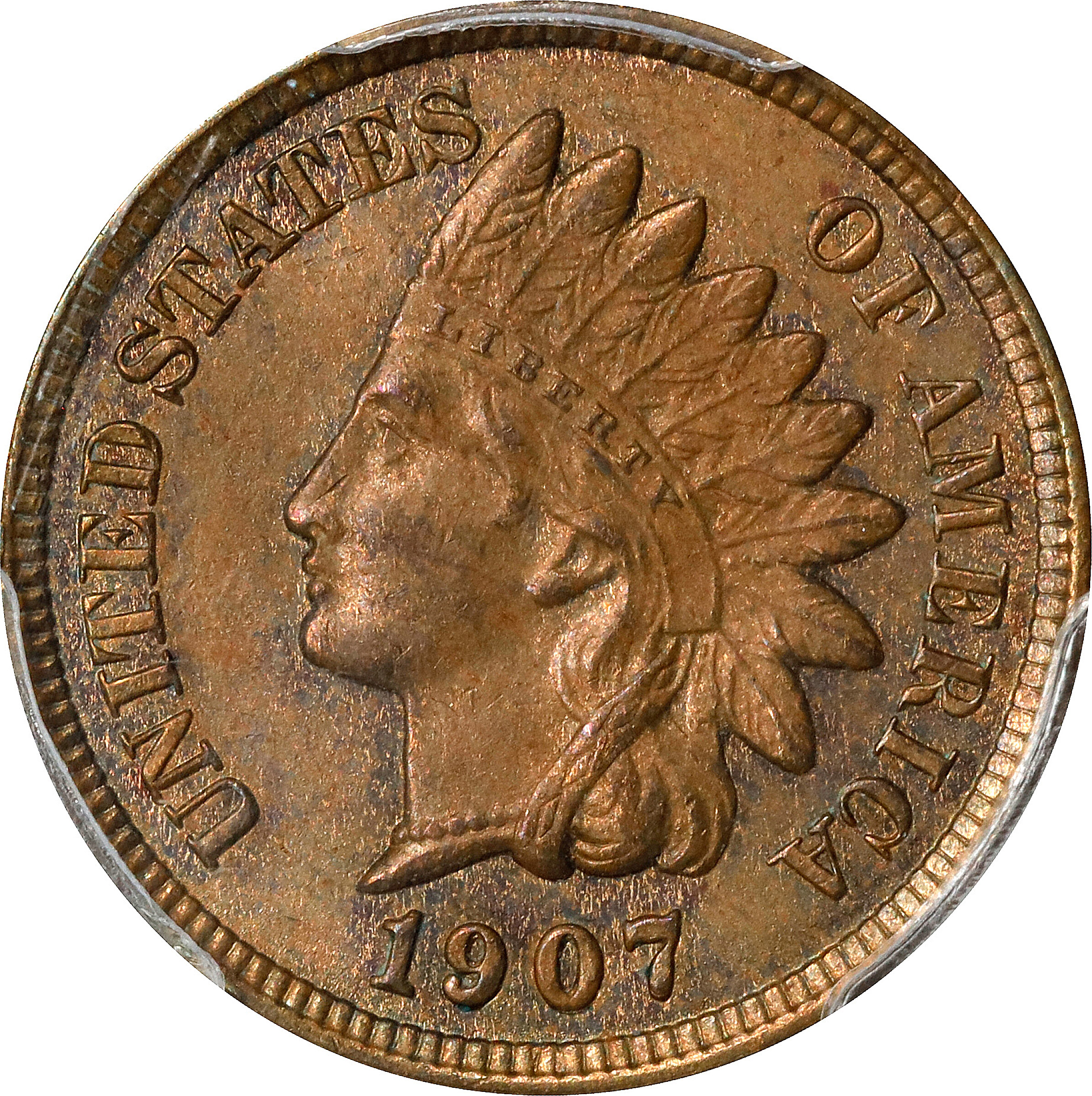 1907 Indian Cent. Snow-1, FS-301. Repunched Date. MS-64 BN (PCGS).