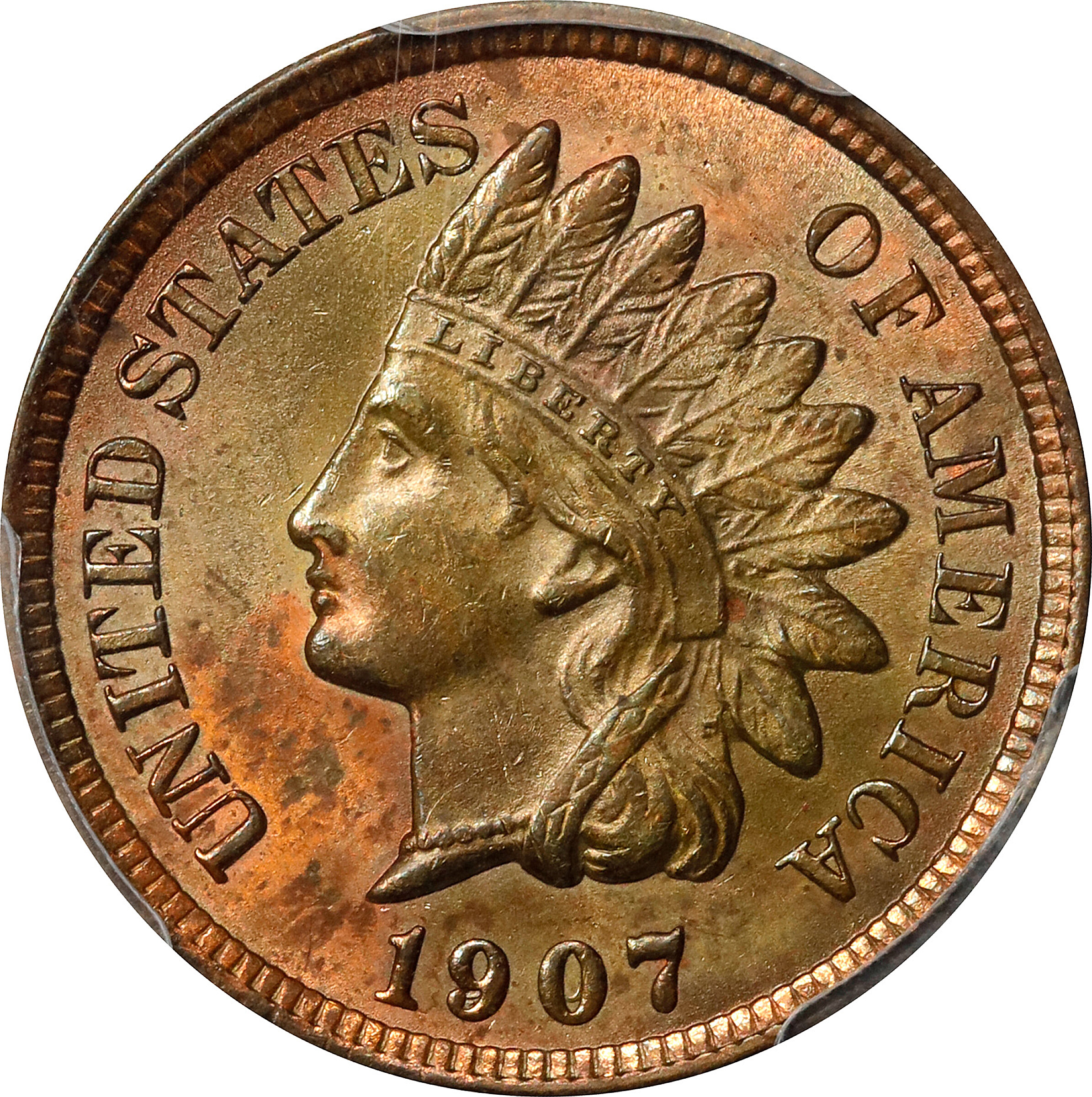 1907 Indian Cent. Snow-2, FS-302. Repunched Date. MS-63 RB (PCGS).