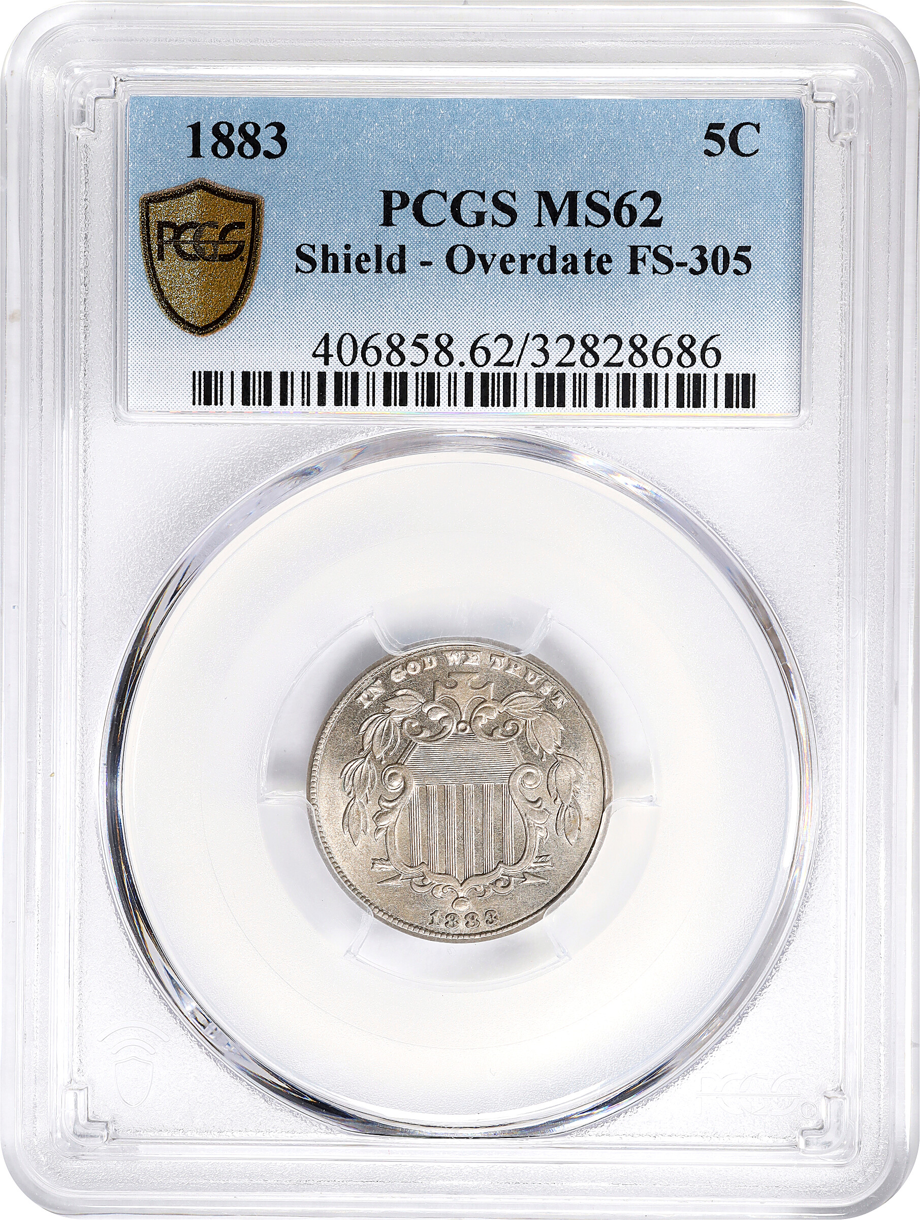 1883/2 5c Shield, Overdate, FS-305 G6 thumbnail 3