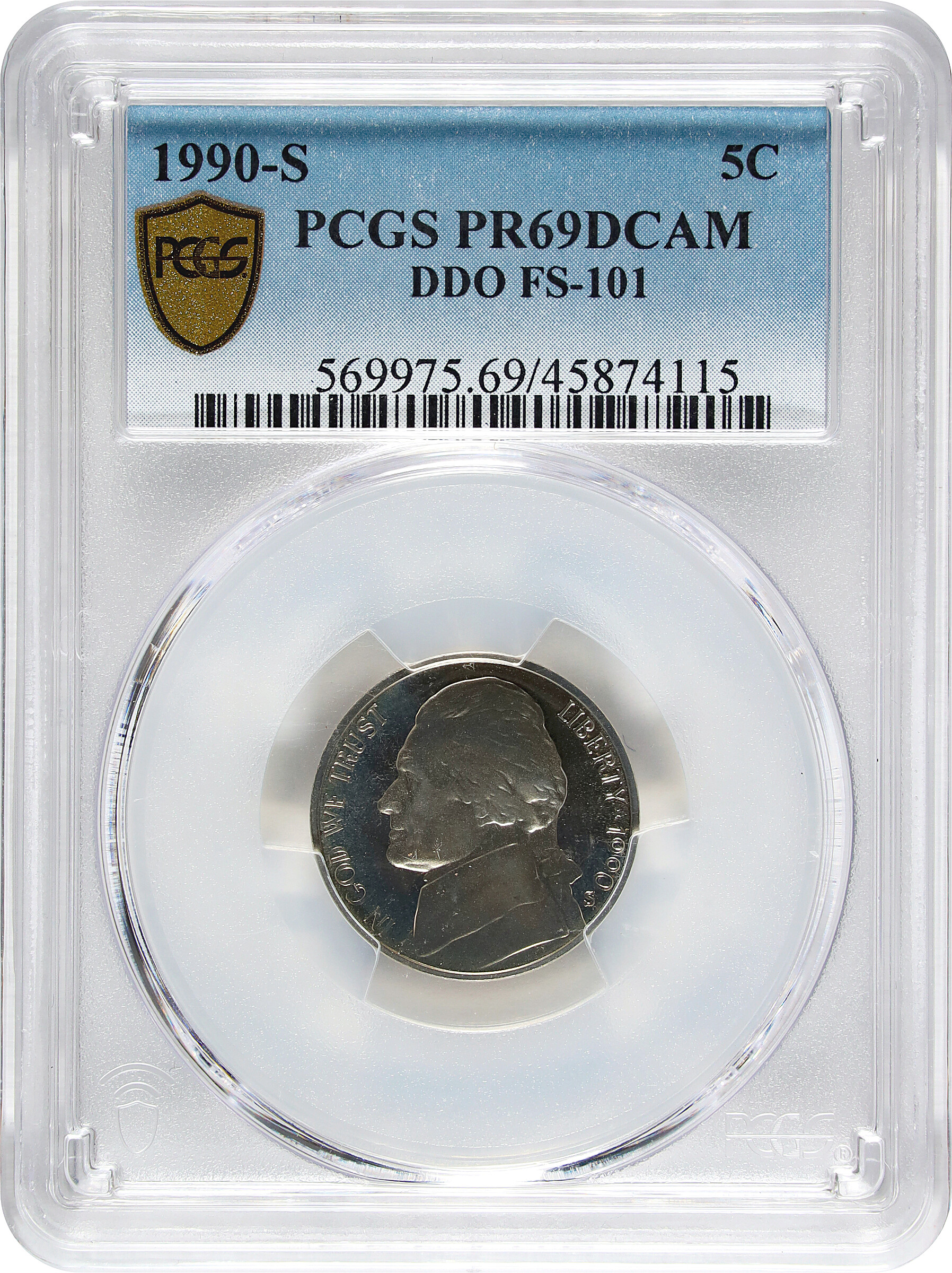 1990-S 5c Doubled Die Obverse, FS-101 PR DCAM PR64 DCAM thumbnail 5