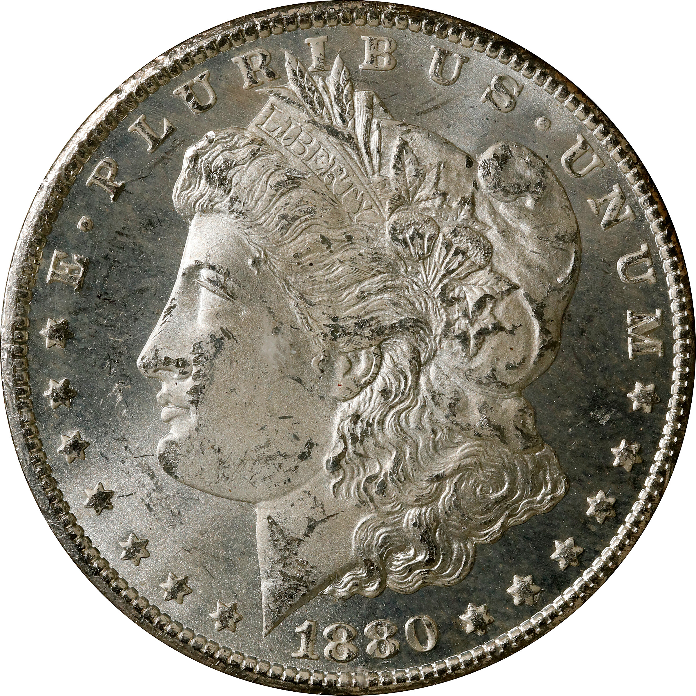 1880-CC GSA Morgan Silver Dollar. 8/Low 7. Mint State (Uncertified).