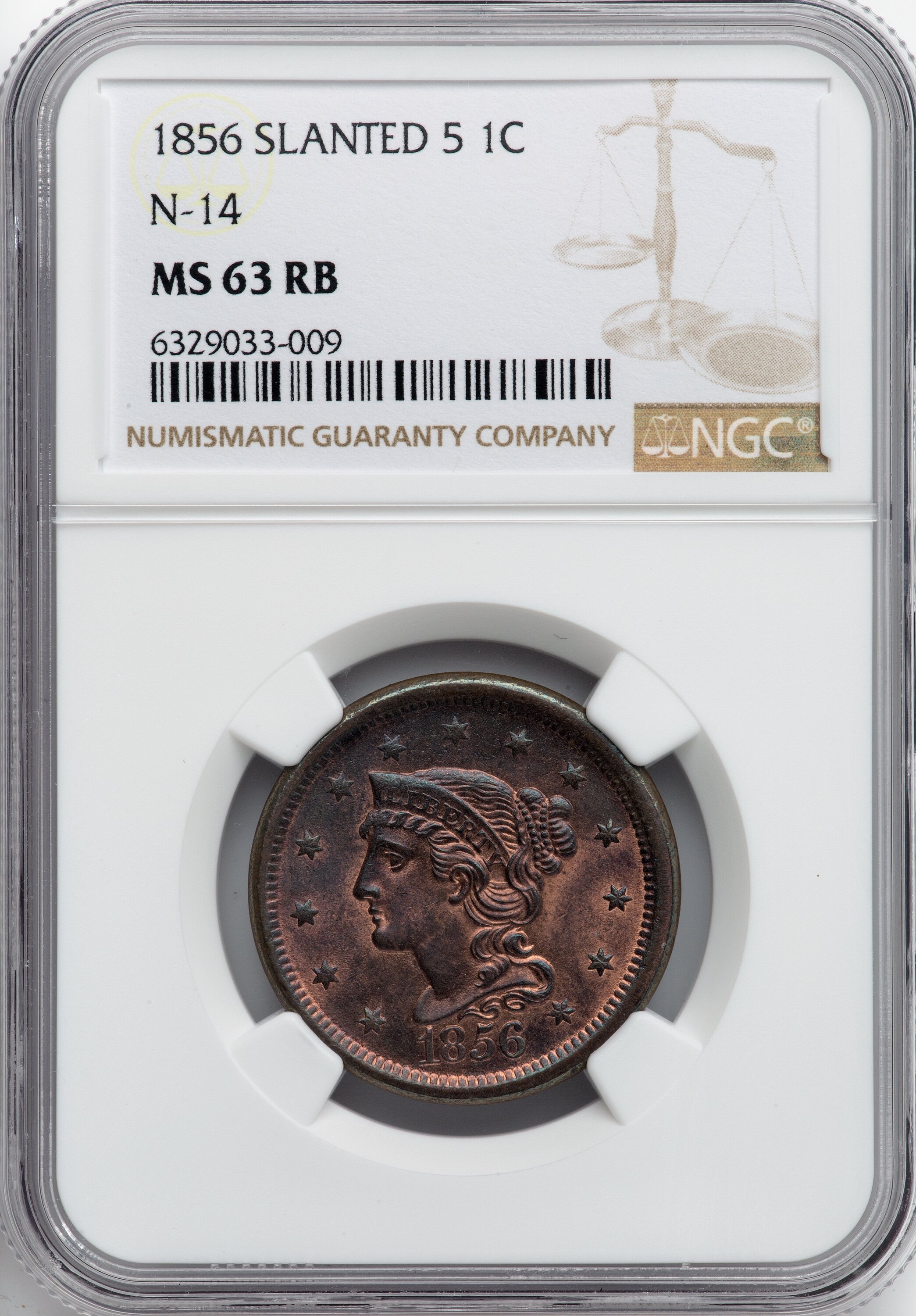 1856 1c Slanted 5, N-14 MS RB thumbnail 6