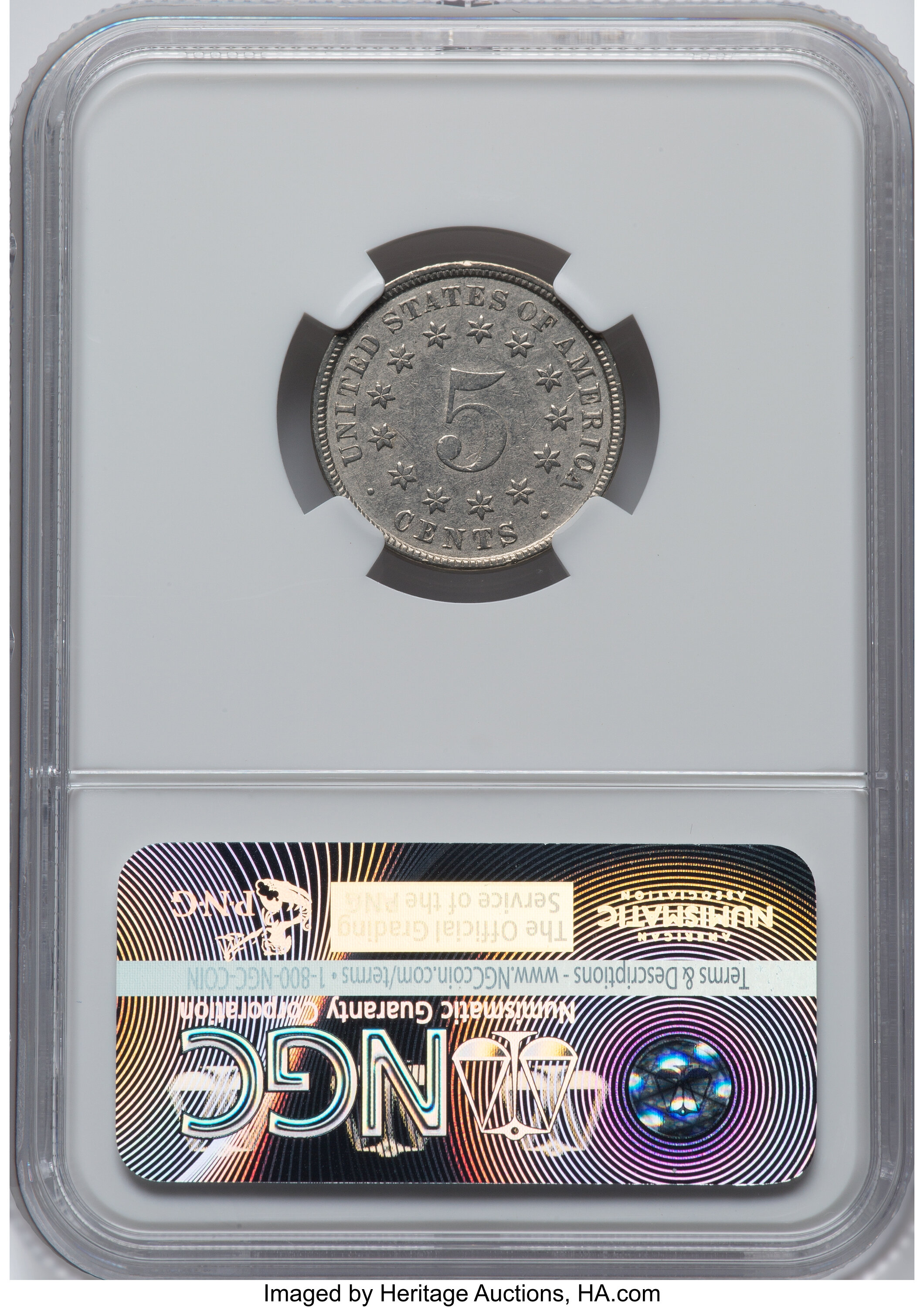1883/2 5c Shield, Overdate, FS-303 AG3 CAC thumbnail 2